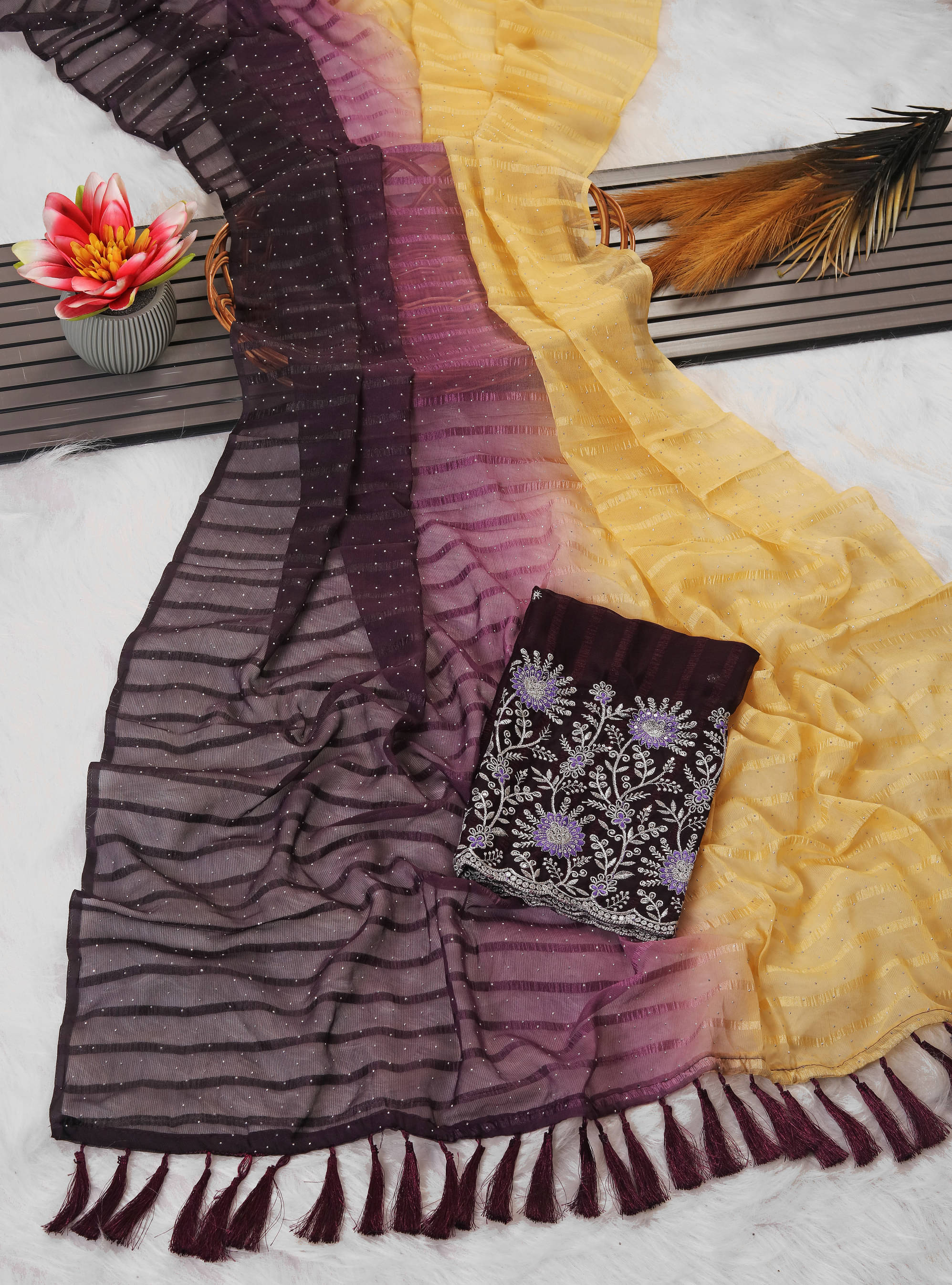 AB Silk Georgette Solid Saree With Unstitched Blouse Piece ( Purple ) AB Silk Georgette Solid Saree With Unstitched Blouse Piece ( Purple )