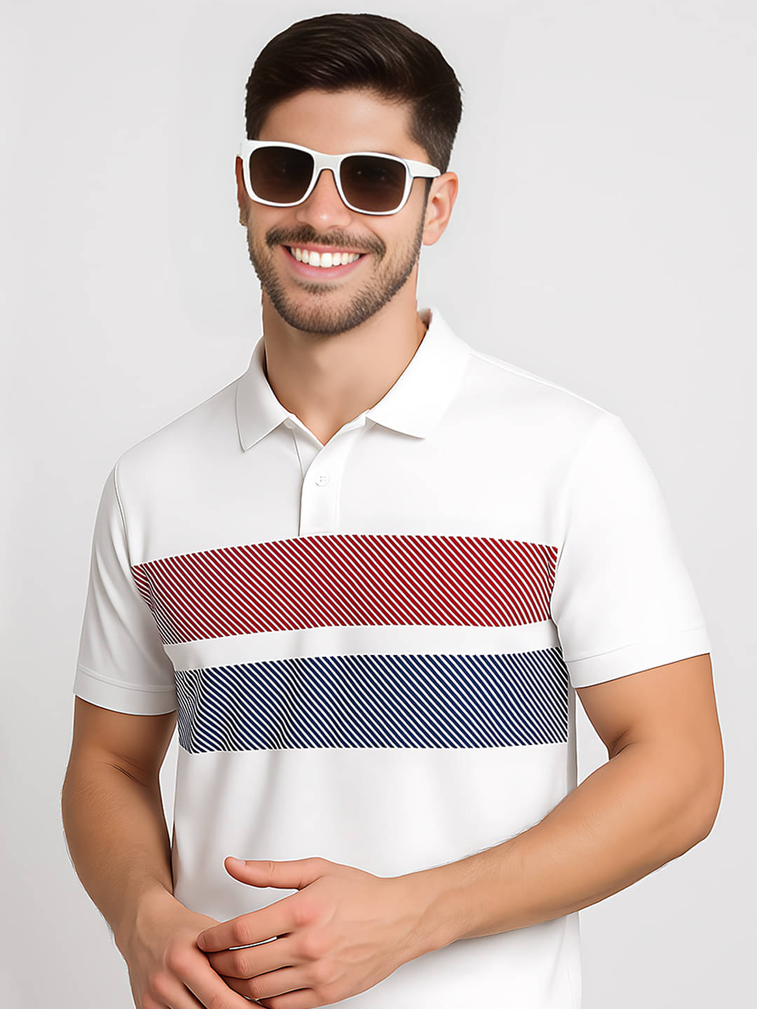 AIN6 Men Polyester Regular Fit Printed Polo T Shirt ( White ) AIN6 Men Polyester Regular Fit Printed Polo T Shirt ( White )