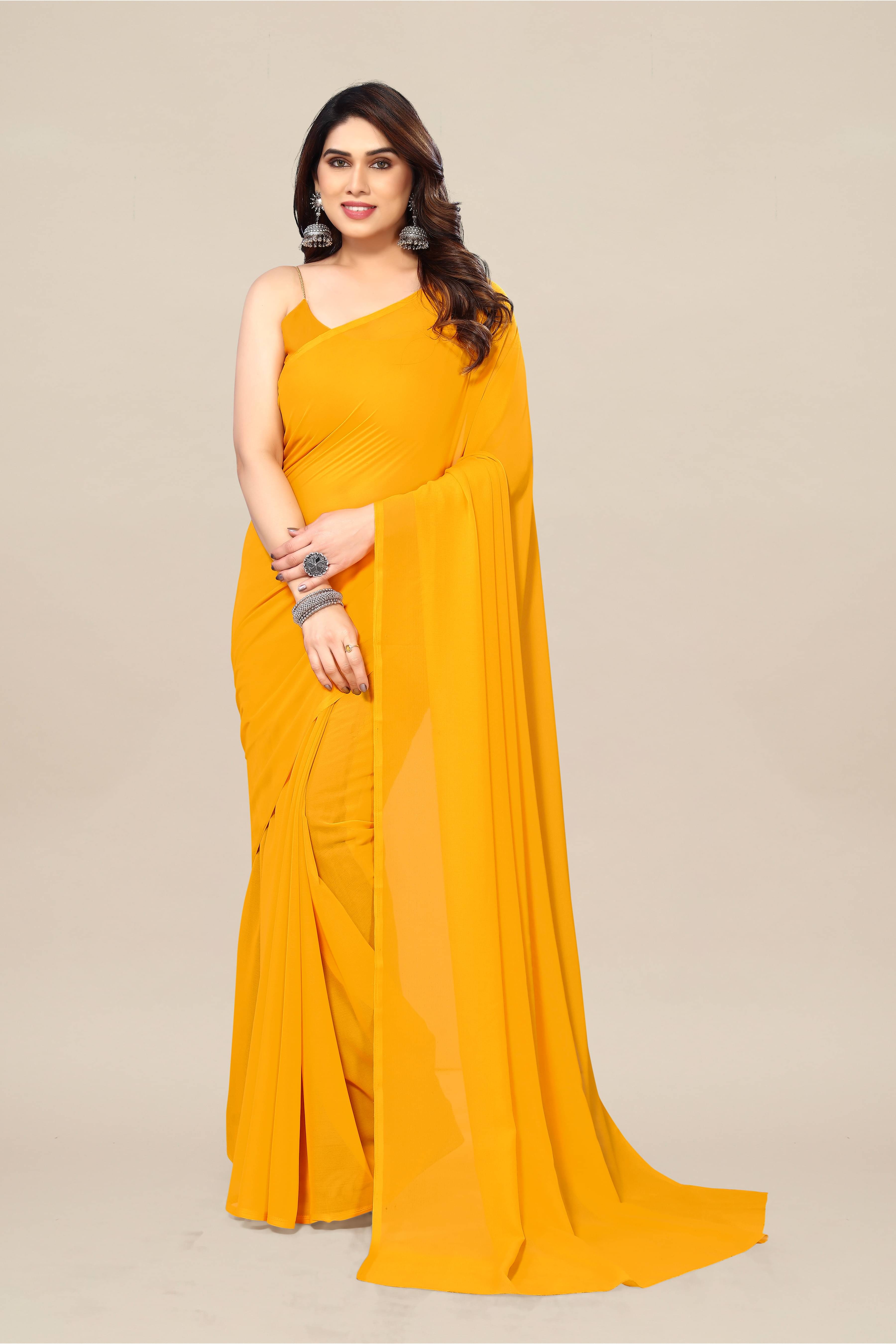 ANAND SAREES Georgette Dyed Kasavu Saree With Unstitched Blouse Piece ( Yellow ) ANAND SAREES Georgette Dyed Kasavu Saree With Unstitched Blouse Piece ( Yellow )