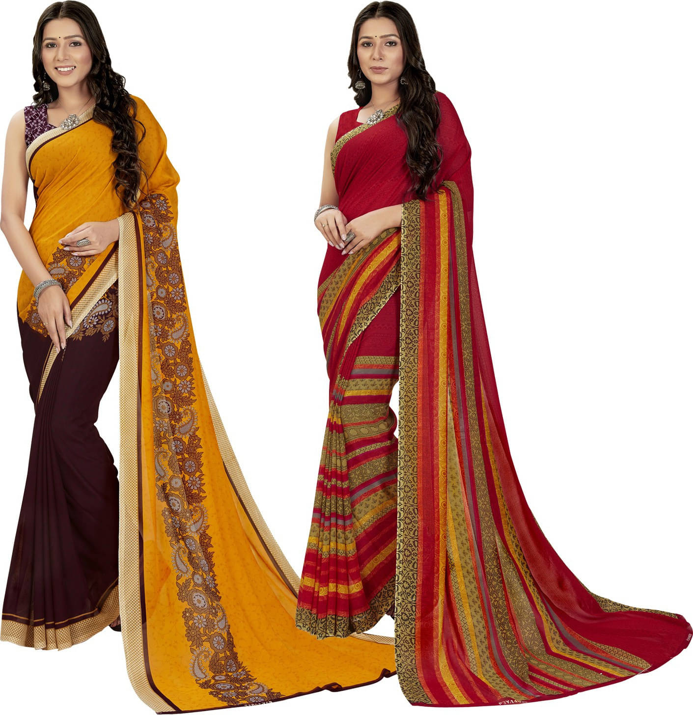    			ANAND SAREES Georgette Embellished Saree With Unstitched Blouse Piece ( Red )