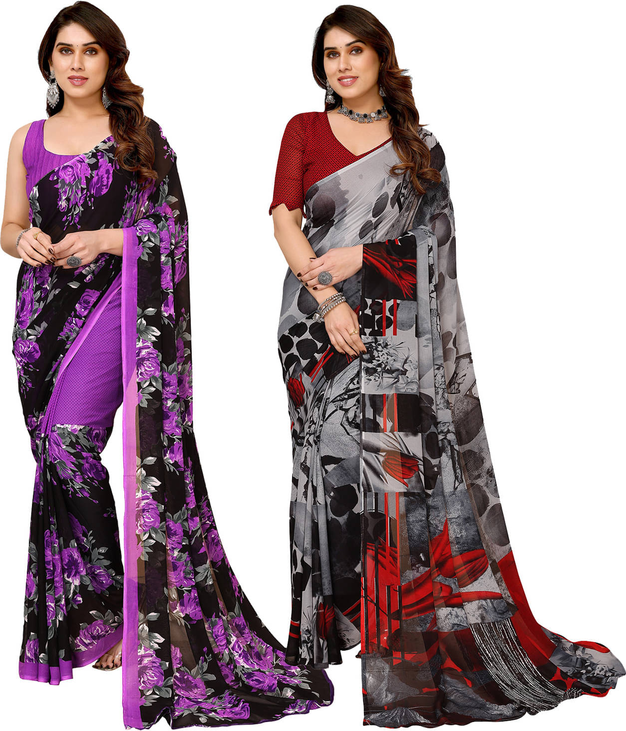     			ANAND SAREES Georgette Printed Saree With Unstitched Blouse Piece ( Multicolor )