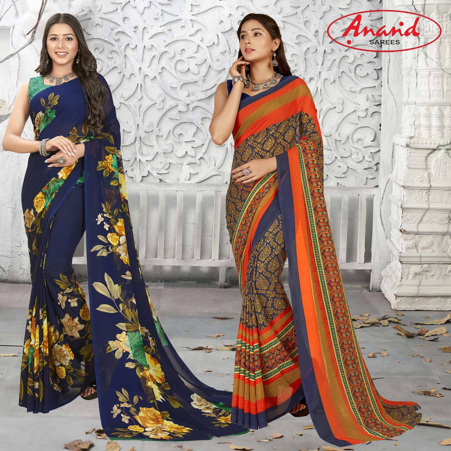     			ANAND SAREES Georgette Printed Saree With Unstitched Blouse Piece ( Multicolor )