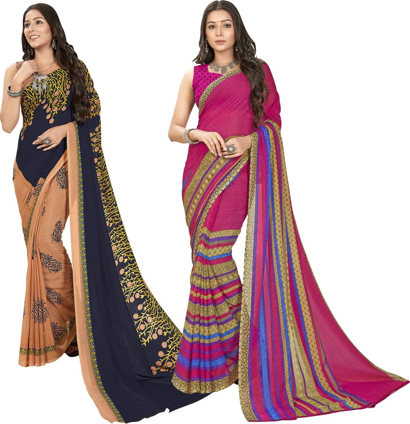ANAND SAREES Georgette Printed Saree With Unstitched Blouse Piece ( Multicolor ) ANAND SAREES Georgette Printed Saree With Unstitched Blouse Piece ( Multicolor )