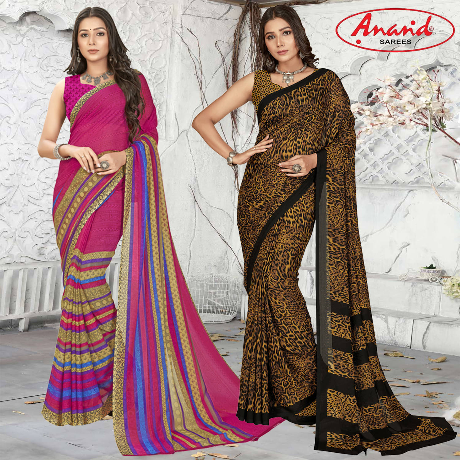     			ANAND SAREES Georgette Printed Saree With Unstitched Blouse Piece ( Multicolor )