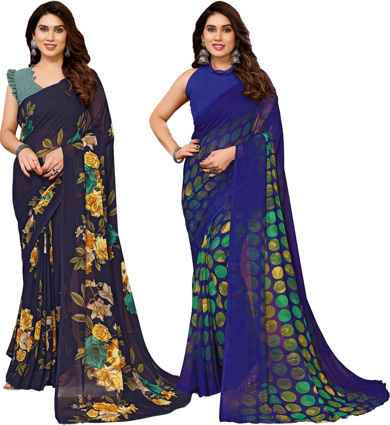 ANAND SAREES Georgette Printed Saree With Unstitched Blouse Piece ( Multicolor ) ANAND SAREES Georgette Printed Saree With Unstitched Blouse Piece ( Multicolor )