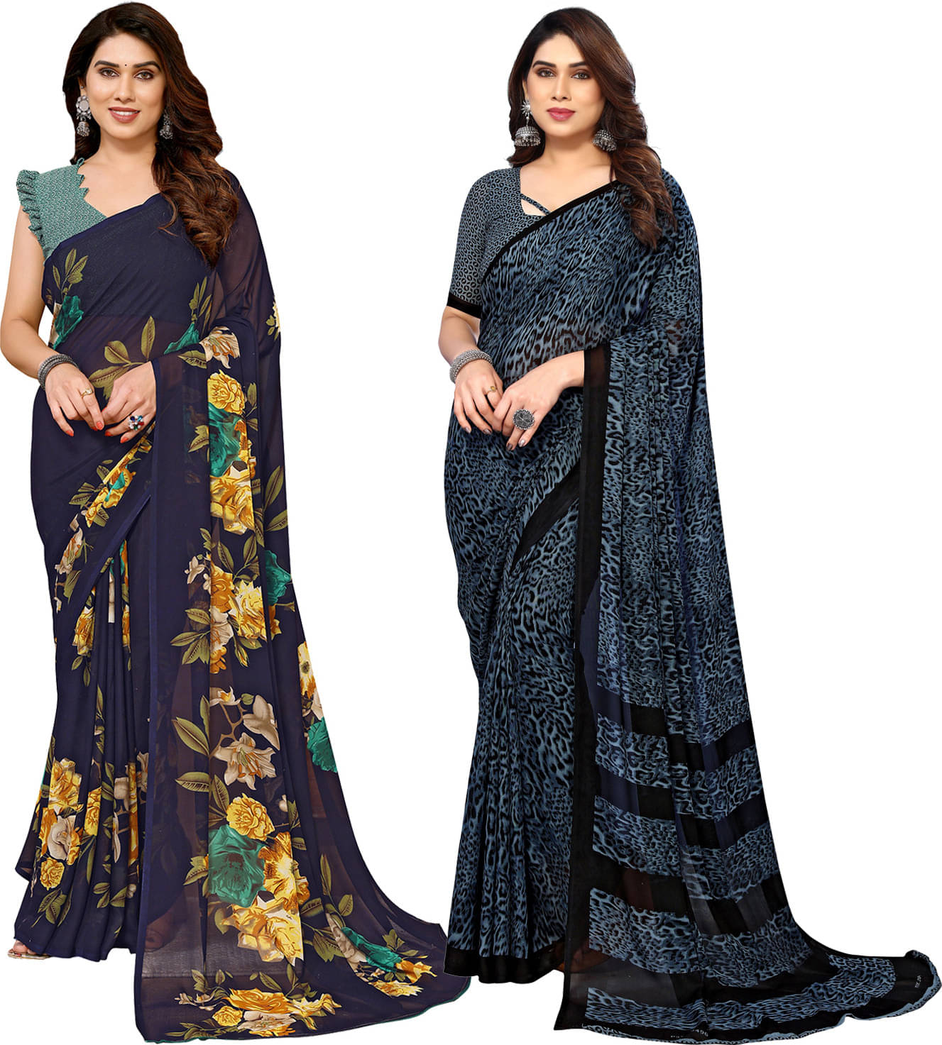 ANAND SAREES Georgette Printed Saree With Unstitched Blouse Piece ( Multicolor )     			ANAND SAREES Georgette Printed Saree With Unstitched Blouse Piece ( Multicolor )