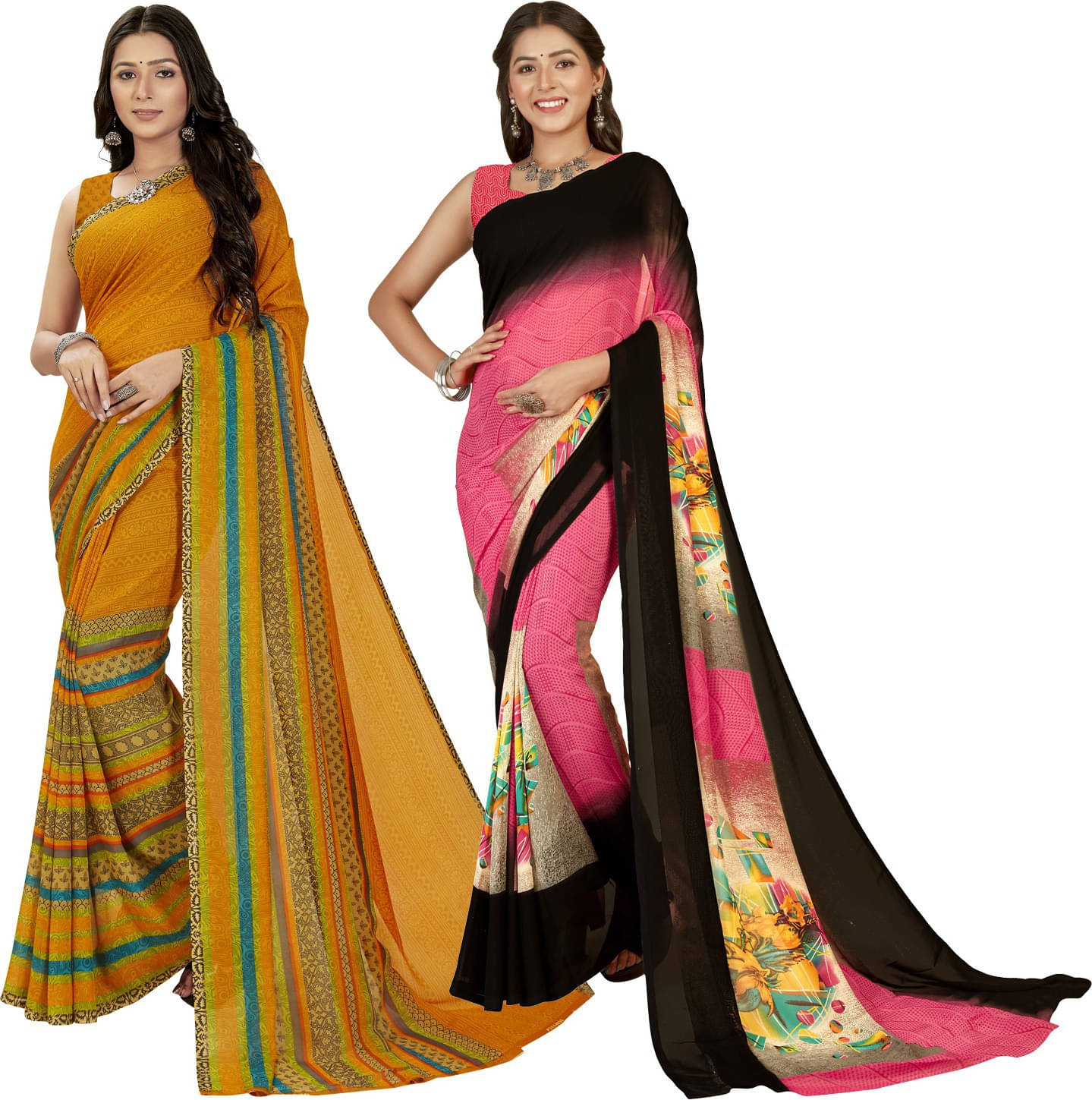 ANAND SAREES Georgette Printed Saree With Unstitched Blouse Piece ( Multicolor ) ANAND SAREES Georgette Printed Saree With Unstitched Blouse Piece ( Multicolor )