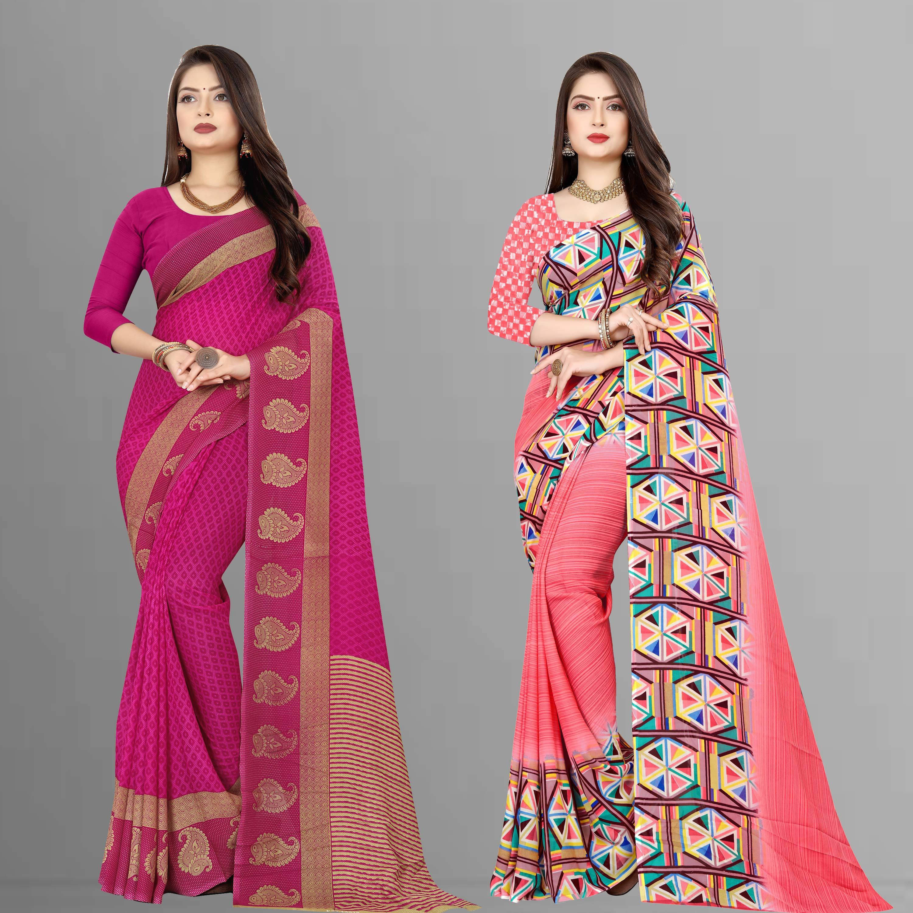 ANAND SAREES Georgette Printed Saree With Unstitched Blouse Piece ( Pink ) ANAND SAREES Georgette Printed Saree With Unstitched Blouse Piece ( Pink )