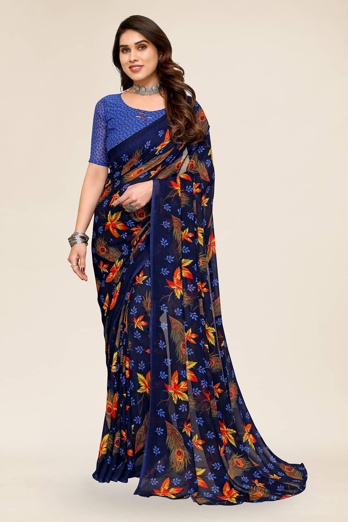 ANAND SAREES Georgette Printed Chanderi saree With Unstitched Blouse Piece ( Blue ) ANAND SAREES Georgette Printed Chanderi saree With Unstitched Blouse Piece ( Blue )