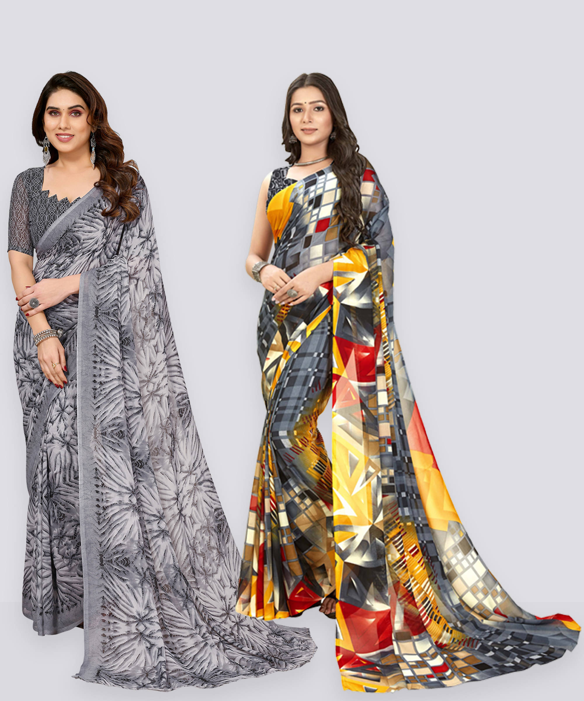 ANAND SAREES Georgette Printed Saree With Unstitched Blouse Piece ( Grey ) ANAND SAREES Georgette Printed Saree With Unstitched Blouse Piece ( Grey )