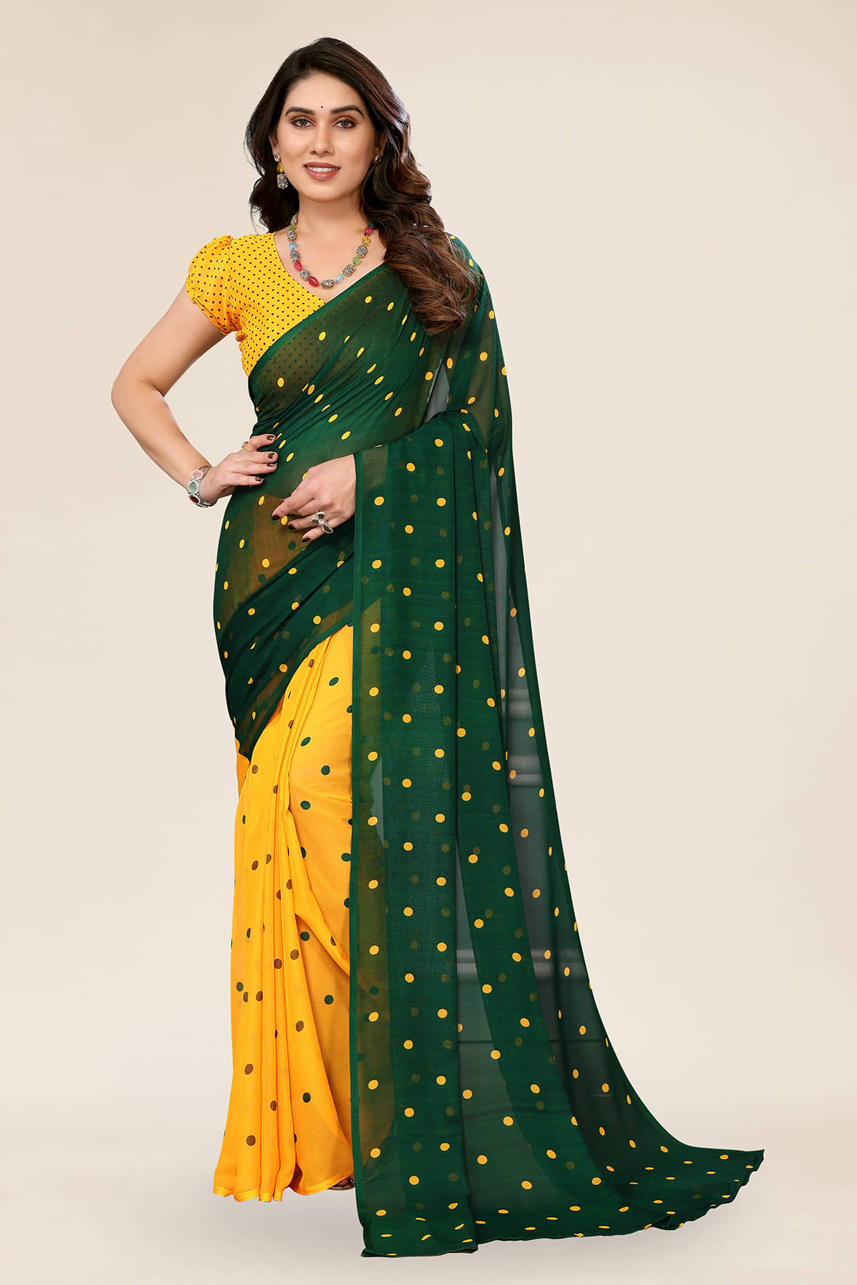     			ANAND SAREES Georgette Printed Chanderi saree With Unstitched Blouse Piece ( Green )