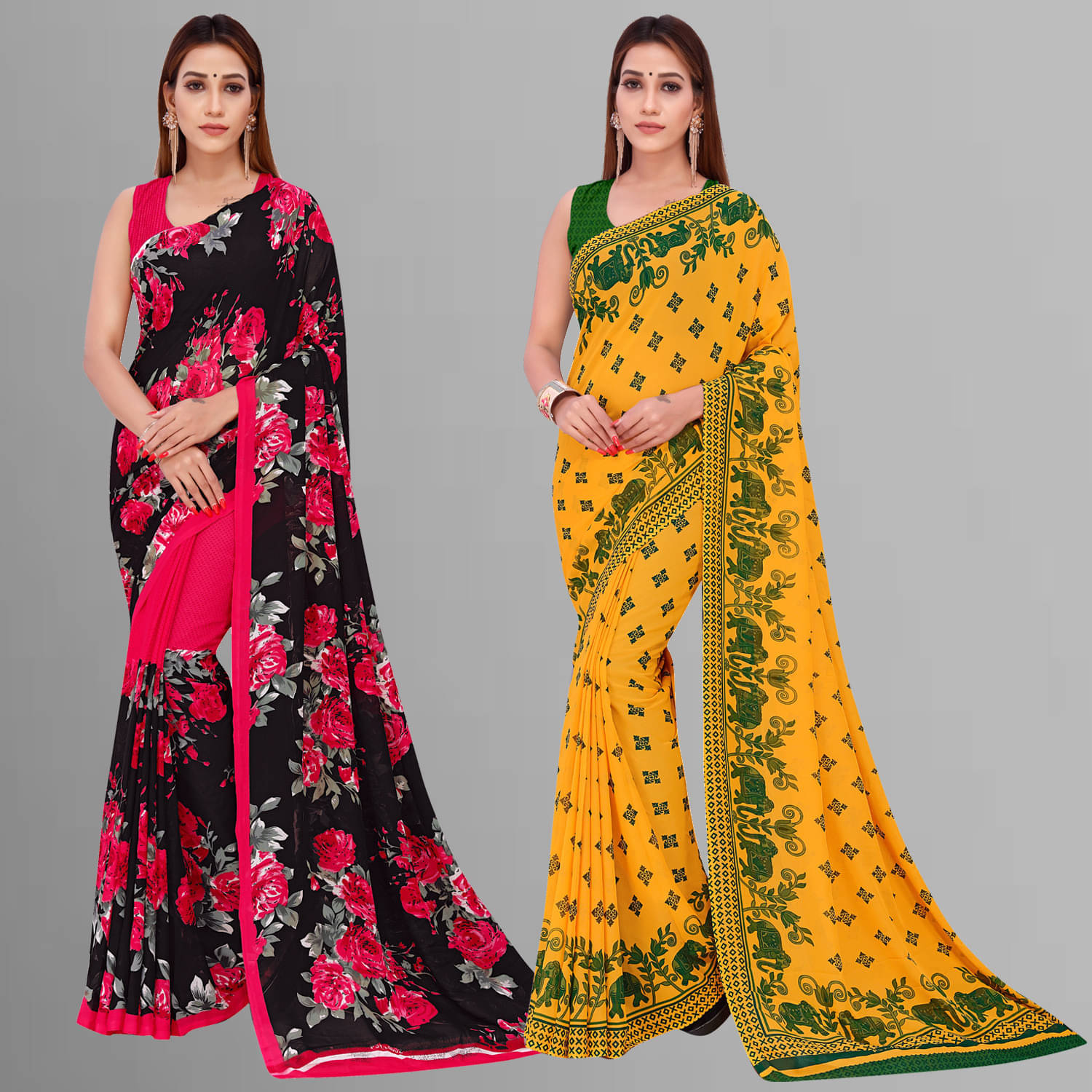     			ANAND SAREES Georgette Printed Saree With Unstitched Blouse Piece ( Multicolor )