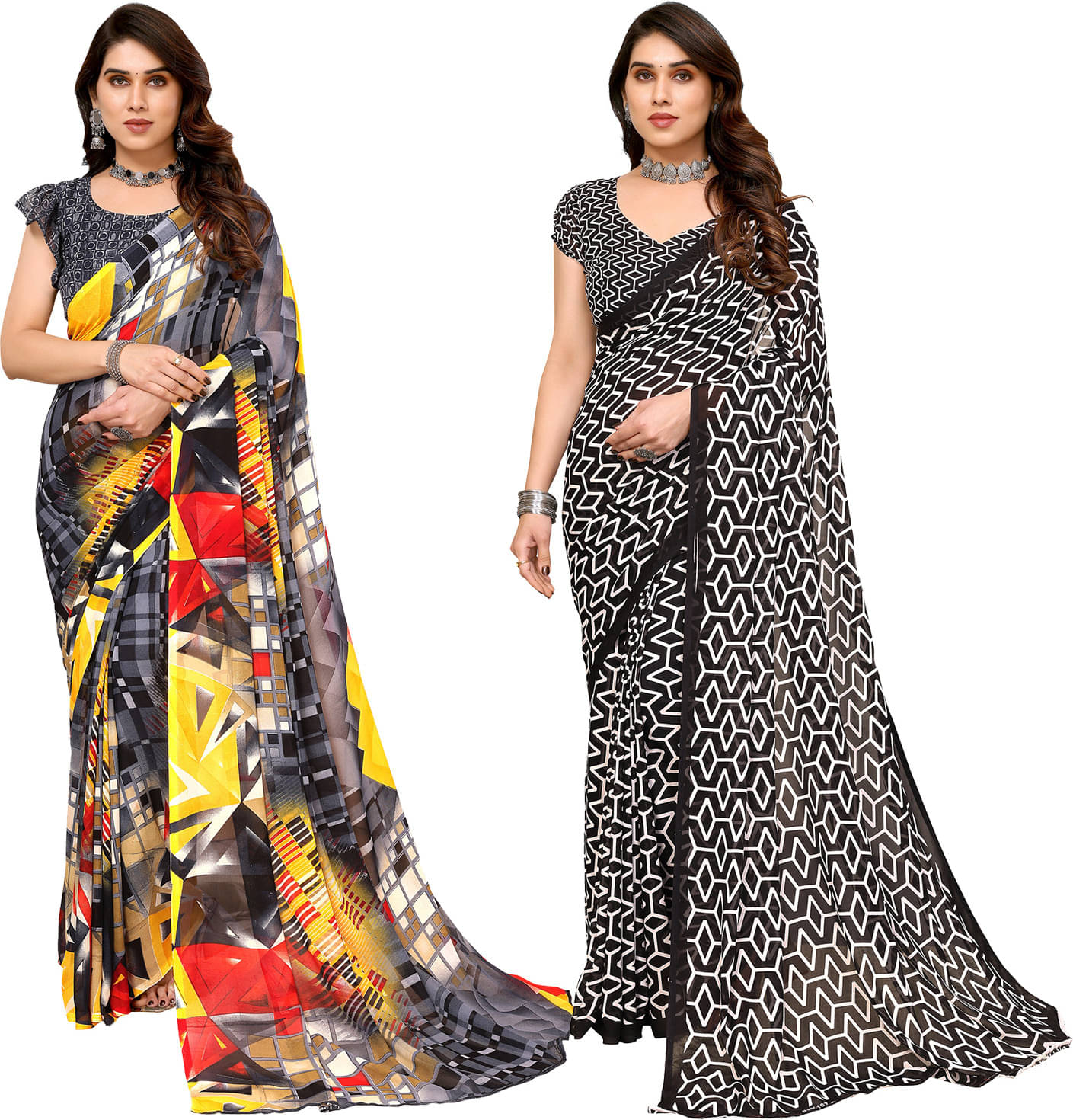 ANAND SAREES Georgette Printed Saree With Unstitched Blouse Piece ( Multicolor ) ANAND SAREES Georgette Printed Saree With Unstitched Blouse Piece ( Multicolor )