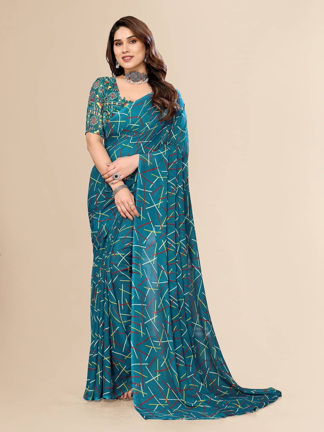 ANAND SAREES Georgette Printed Leheriya Saree With Unstitched Blouse Piece ( Green ) ANAND SAREES Georgette Printed Leheriya Saree With Unstitched Blouse Piece ( Green )