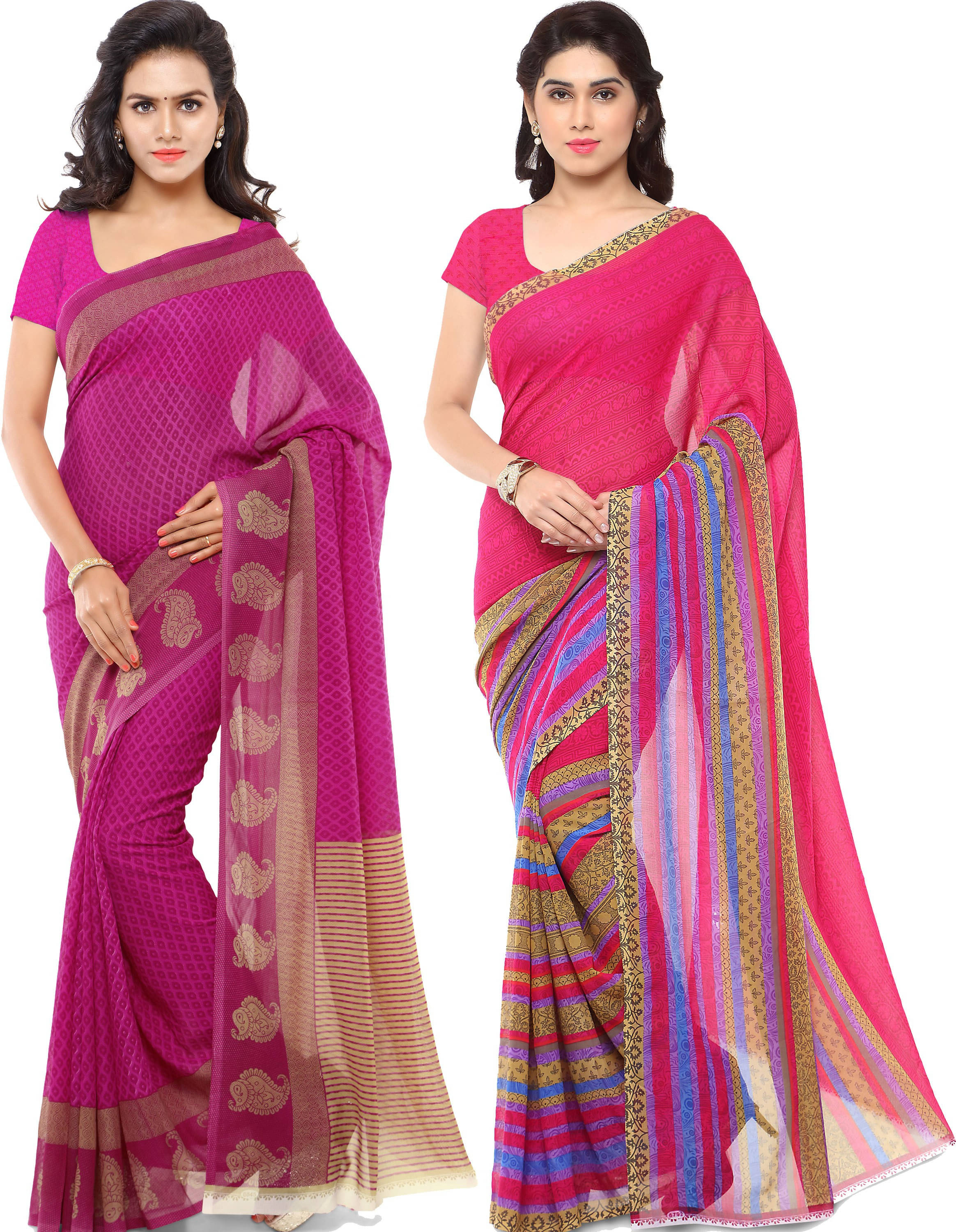 ANAND SAREES Georgette Printed Saree With Unstitched Blouse Piece ( Pink ) ANAND SAREES Georgette Printed Saree With Unstitched Blouse Piece ( Pink )