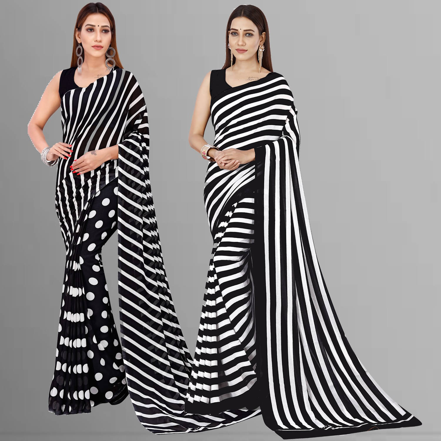 ANAND SAREES Georgette Printed Saree With Unstitched Blouse Piece ( Black ) ANAND SAREES Georgette Printed Saree With Unstitched Blouse Piece ( Black )