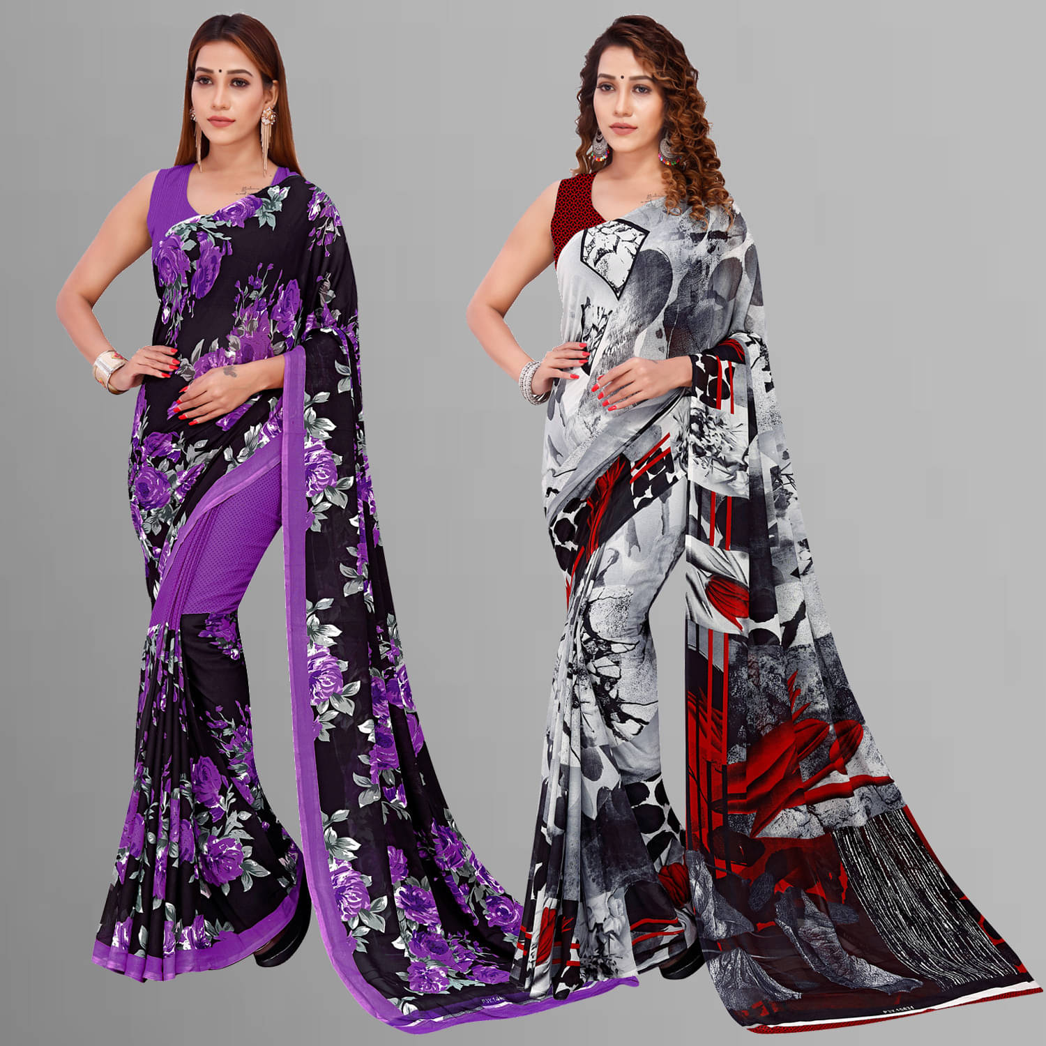     			ANAND SAREES Georgette Printed Saree With Unstitched Blouse Piece ( Multicolor )