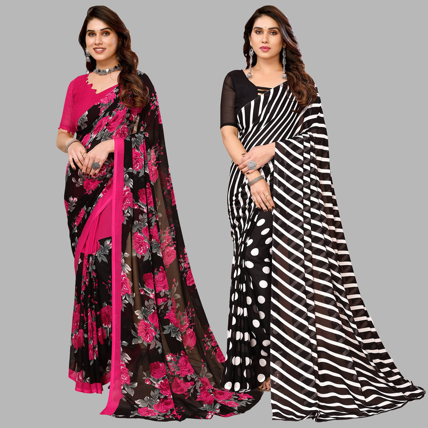 ANAND SAREES Georgette Printed Saree With Unstitched Blouse Piece ( Multicolor )     			ANAND SAREES Georgette Printed Saree With Unstitched Blouse Piece ( Multicolor )