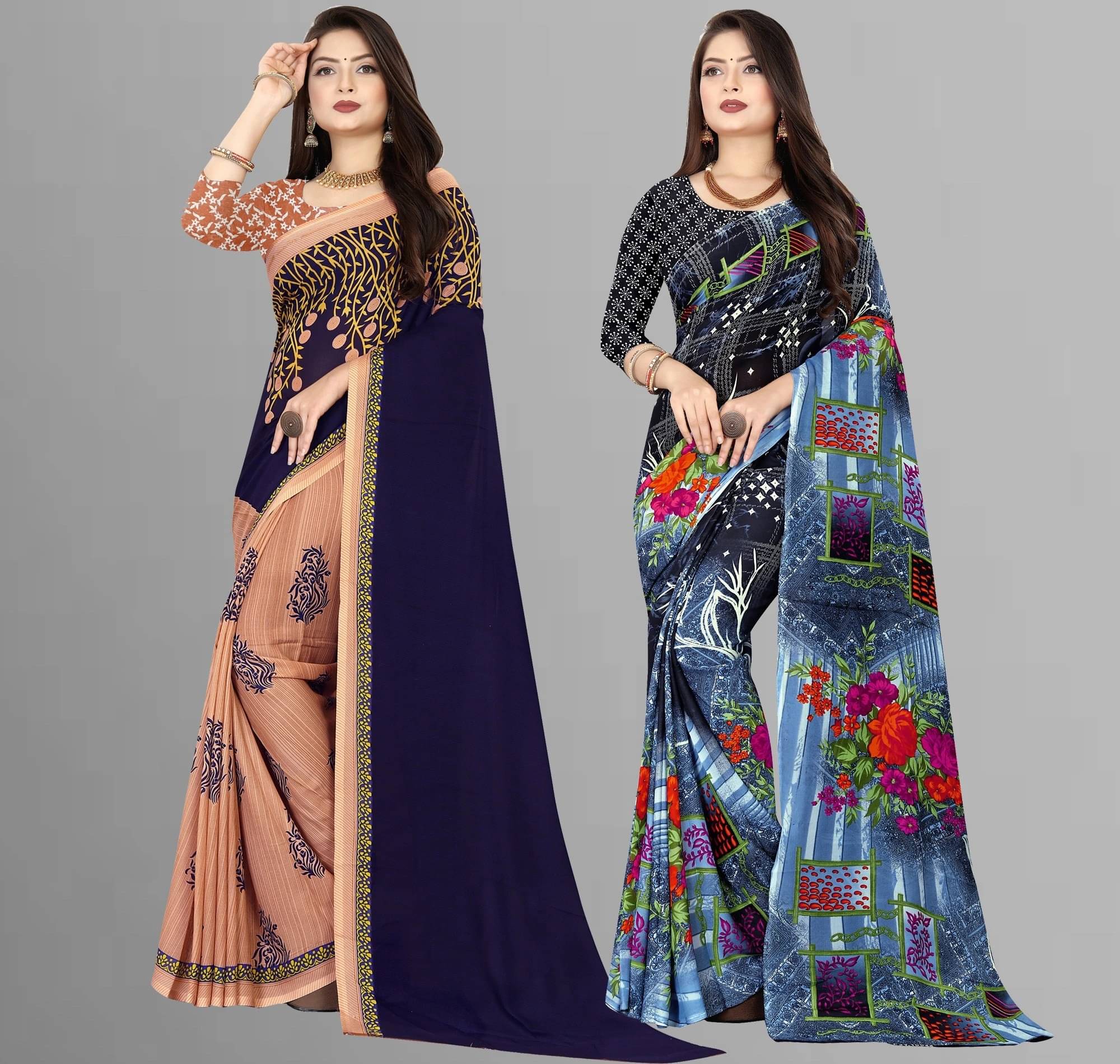     			ANAND SAREES Georgette Printed Saree With Unstitched Blouse Piece ( Multicolor )