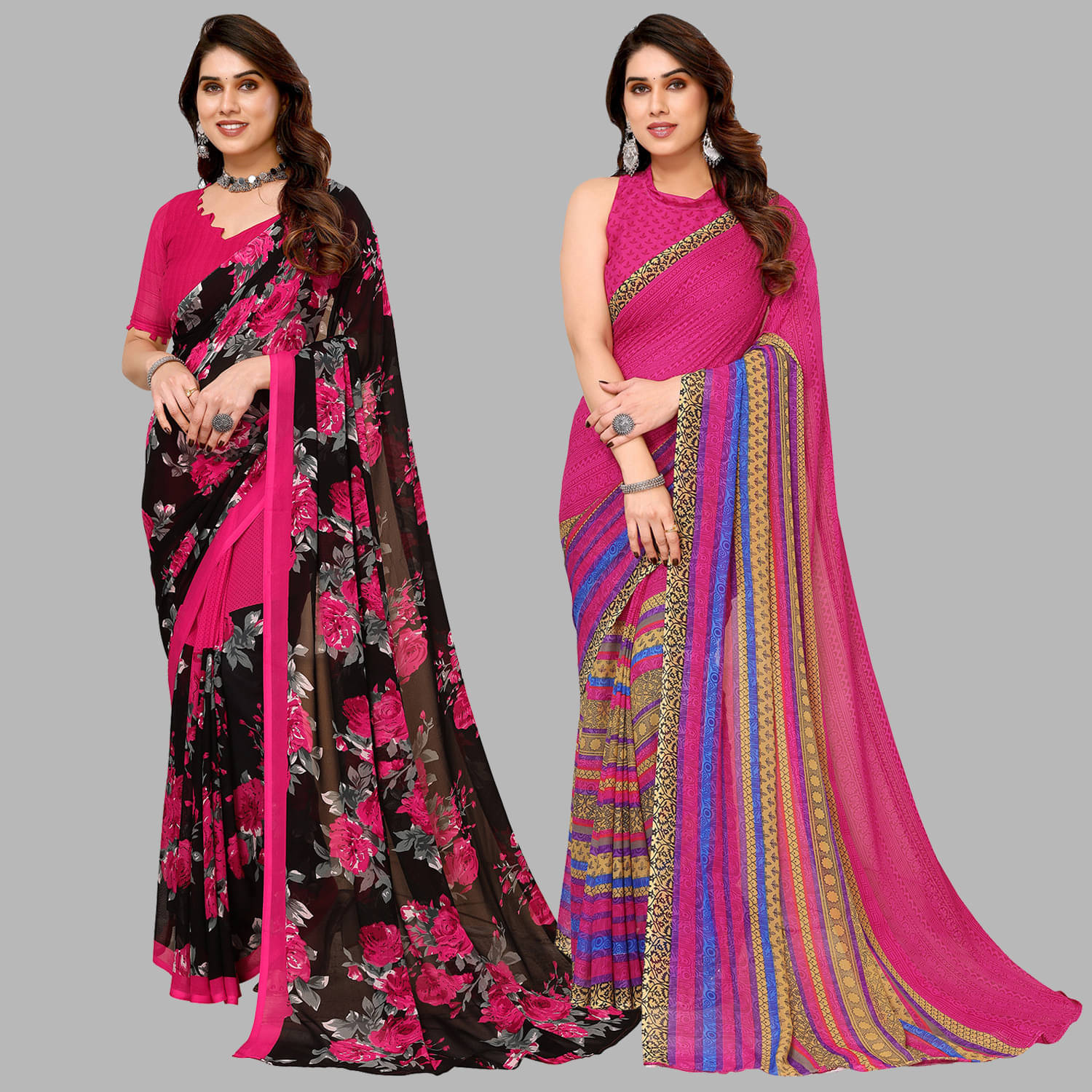     			ANAND SAREES Georgette Printed Saree With Unstitched Blouse Piece ( Multicolor )