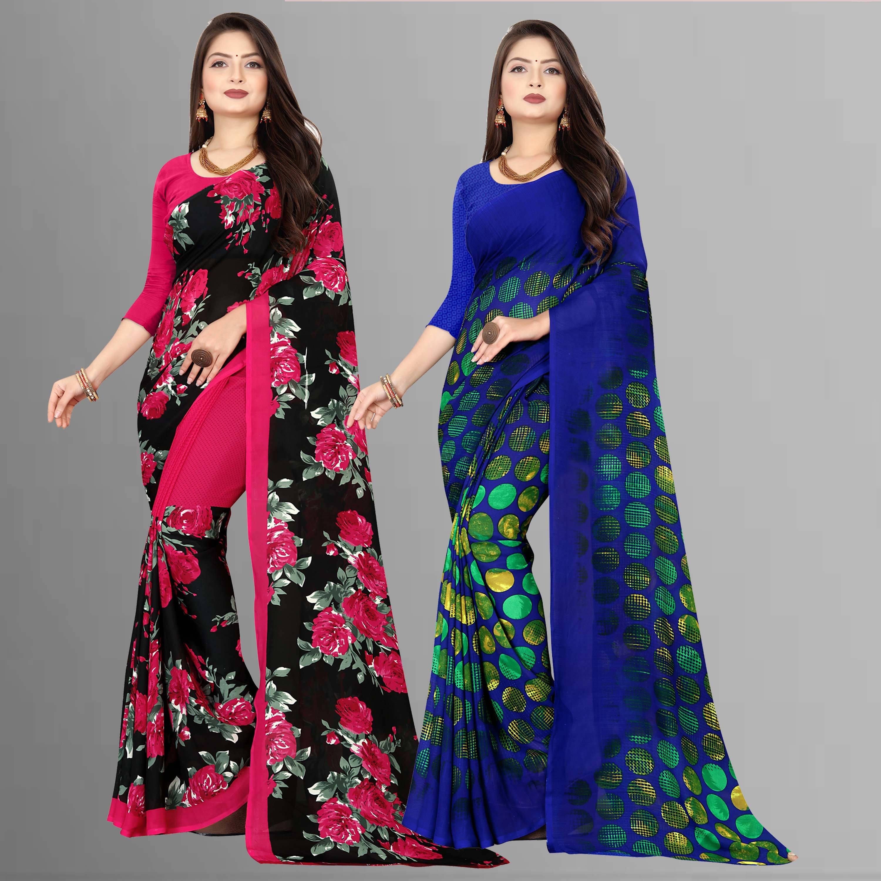ANAND SAREES Georgette Printed Saree With Unstitched Blouse Piece ( Multicolor ) ANAND SAREES Georgette Printed Saree With Unstitched Blouse Piece ( Multicolor )