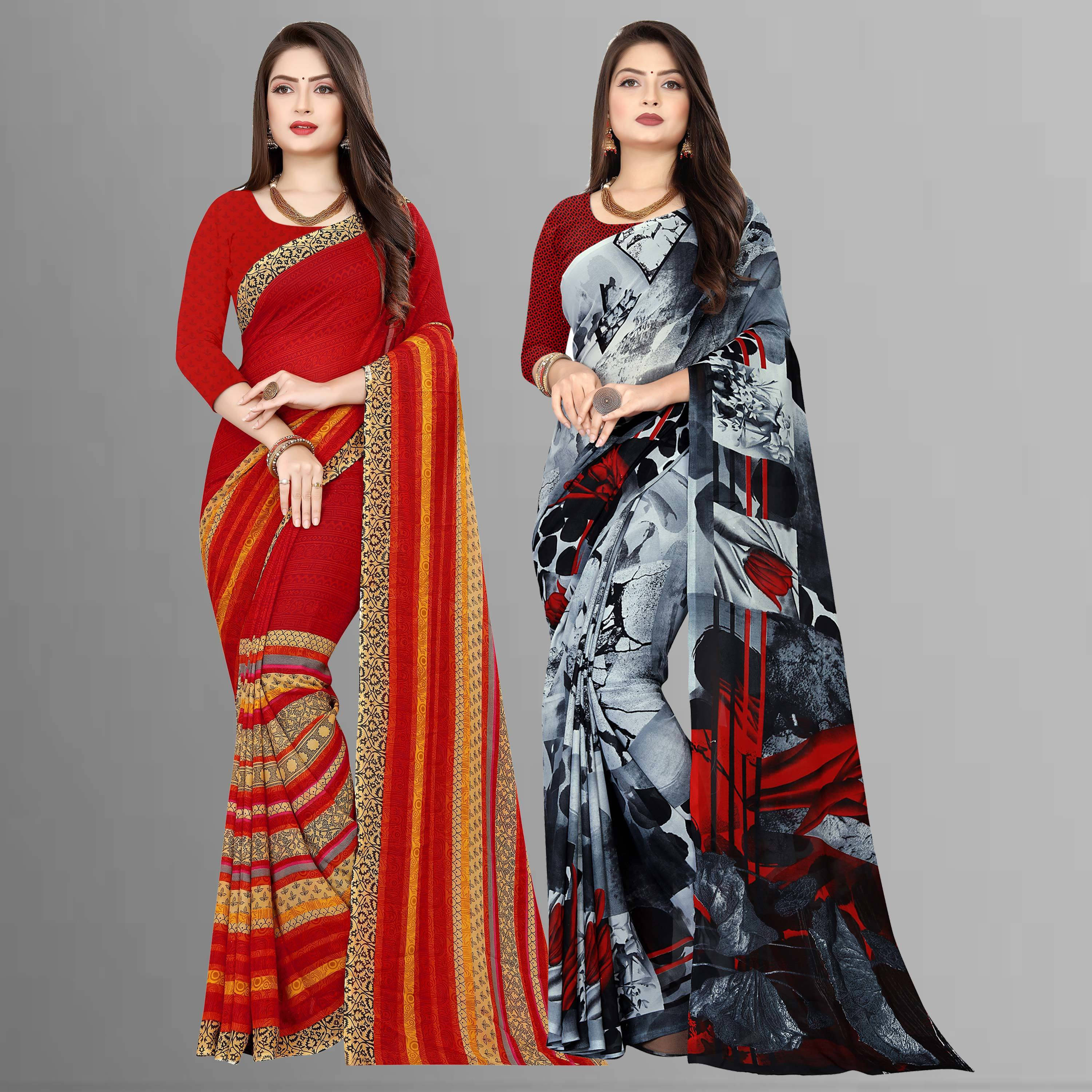 ANAND SAREES Georgette Printed Saree With Unstitched Blouse Piece ( Multicolor ) ANAND SAREES Georgette Printed Saree With Unstitched Blouse Piece ( Multicolor )