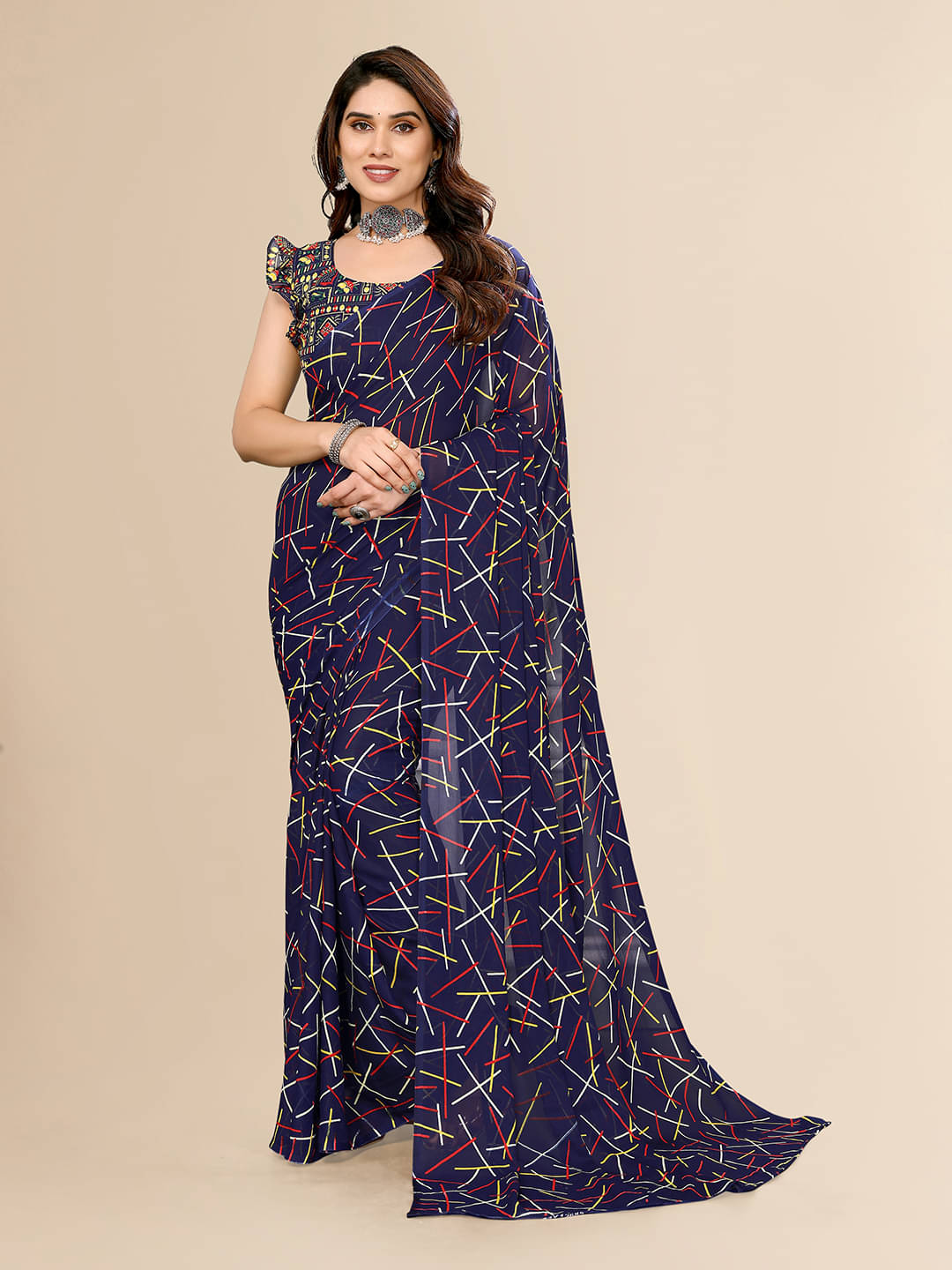 ANAND SAREES Georgette Printed Chanderi saree With Unstitched Blouse Piece ( Blue )     			ANAND SAREES Georgette Printed Chanderi saree With Unstitched Blouse Piece ( Blue )