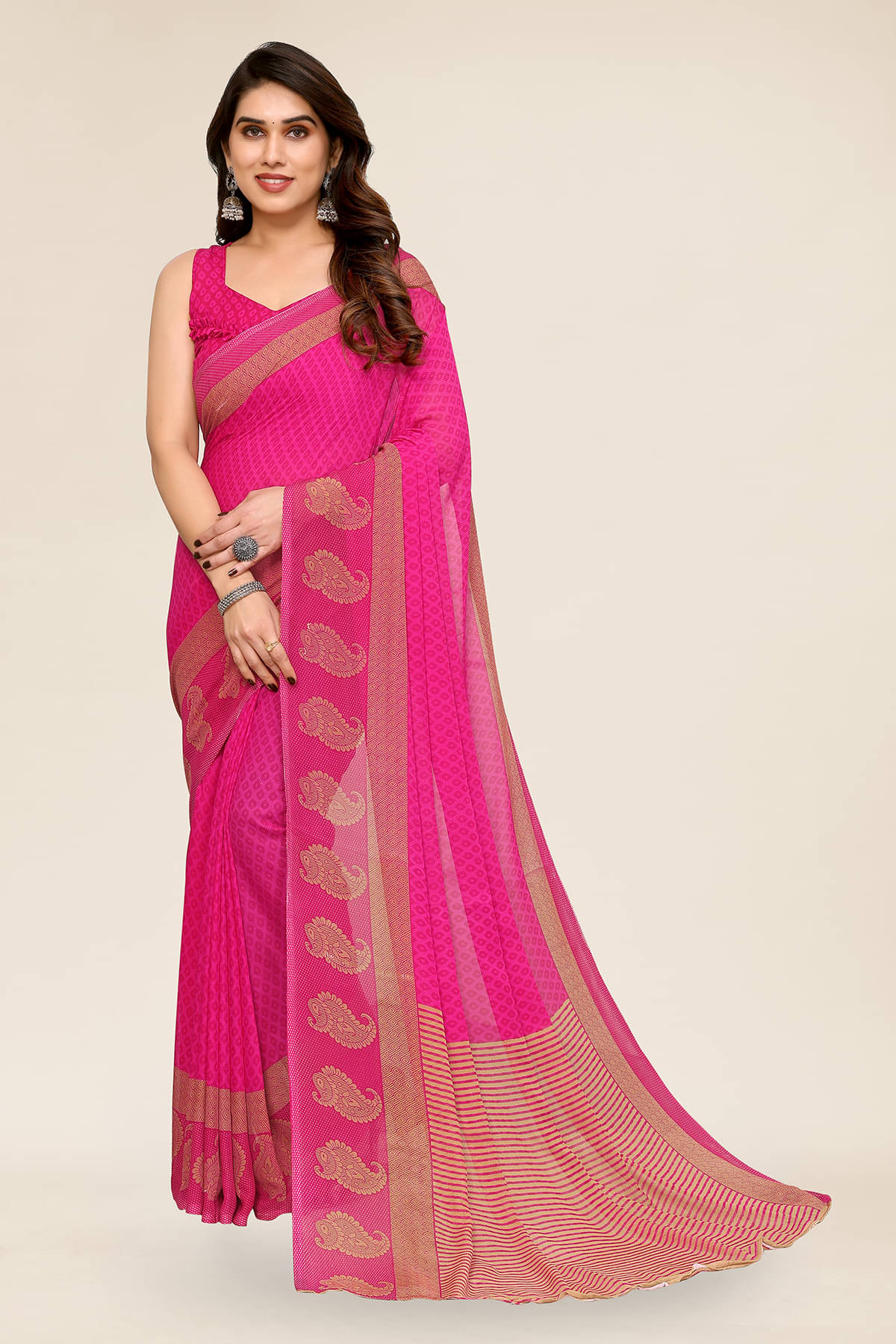 ANAND SAREES Georgette Printed Chanderi saree With Unstitched Blouse Piece ( Pink ) ANAND SAREES Georgette Printed Chanderi saree With Unstitched Blouse Piece ( Pink )
