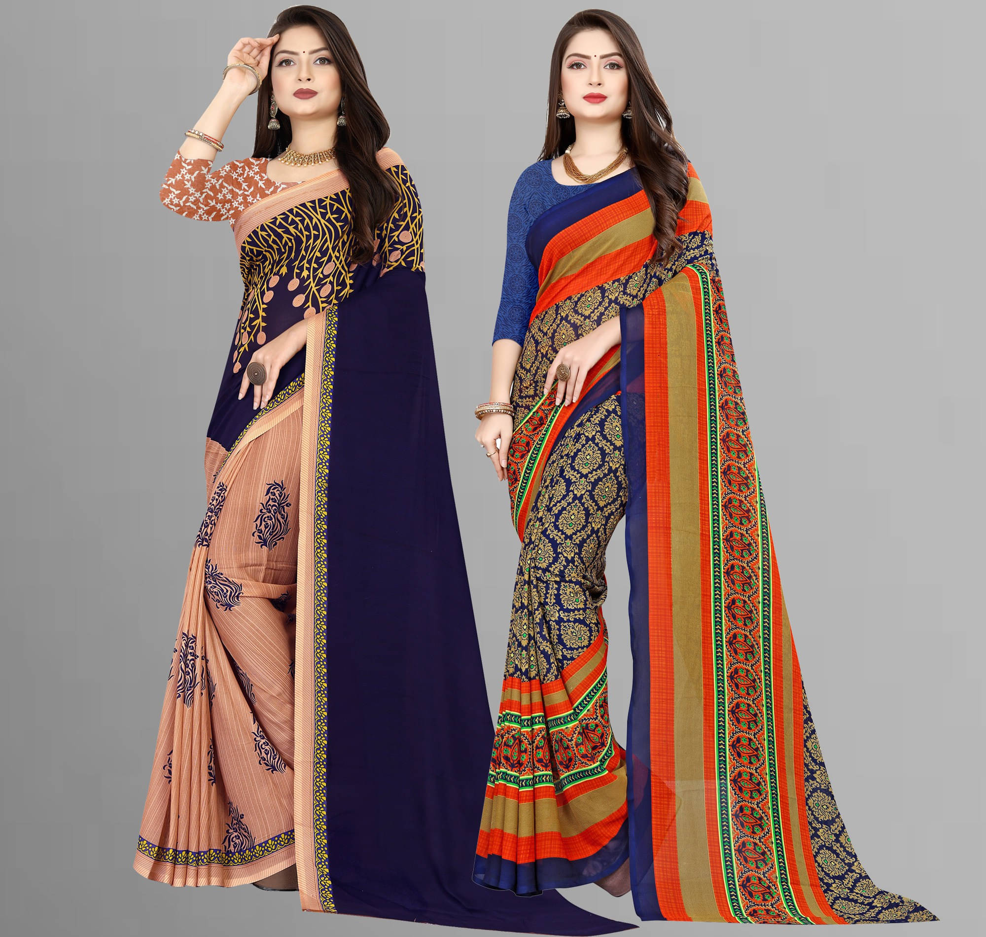 ANAND SAREES Georgette Printed Saree With Unstitched Blouse Piece ( Blue ) ANAND SAREES Georgette Printed Saree With Unstitched Blouse Piece ( Blue )