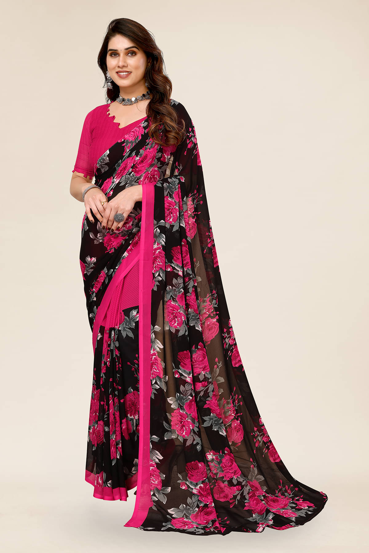 ANAND SAREES Georgette Printed Chanderi saree With Unstitched Blouse Piece ( Pink ) ANAND SAREES Georgette Printed Chanderi saree With Unstitched Blouse Piece ( Pink )