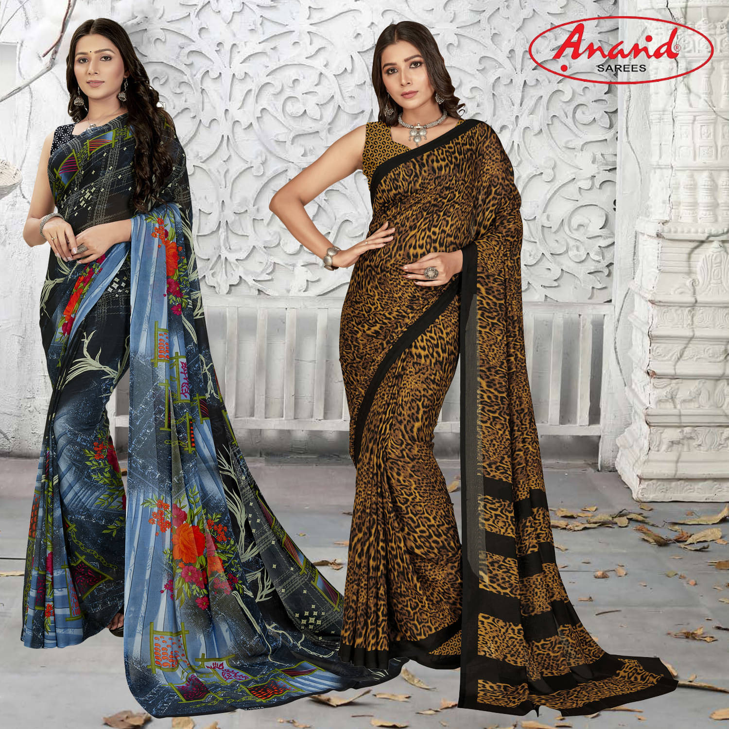     			ANAND SAREES Georgette Self Design Saree With Unstitched Blouse Piece ( Multicolor )
