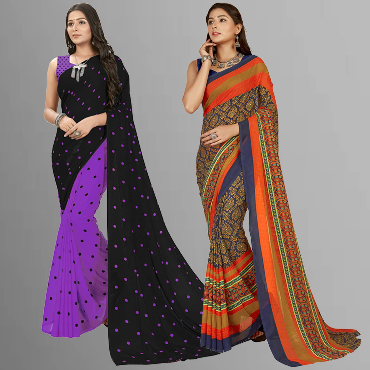     			ANAND SAREES Georgette Self Design Saree With Unstitched Blouse Piece ( Multicolor )