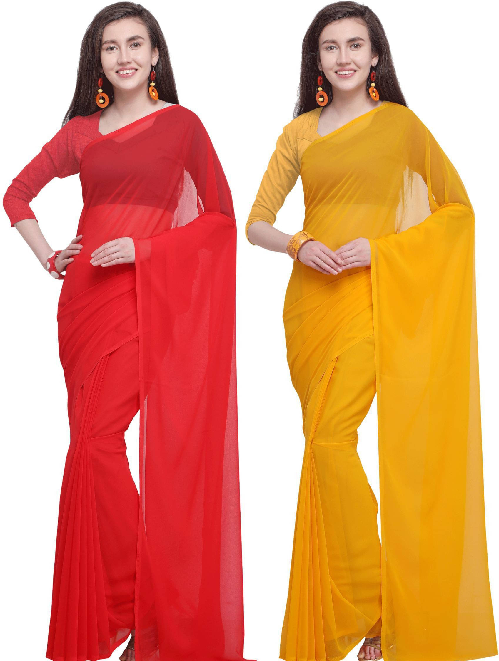 ANAND SAREES Georgette Solid Saree With Unstitched Blouse Piece ( Multicolor ) ANAND SAREES Georgette Solid Saree With Unstitched Blouse Piece ( Multicolor )