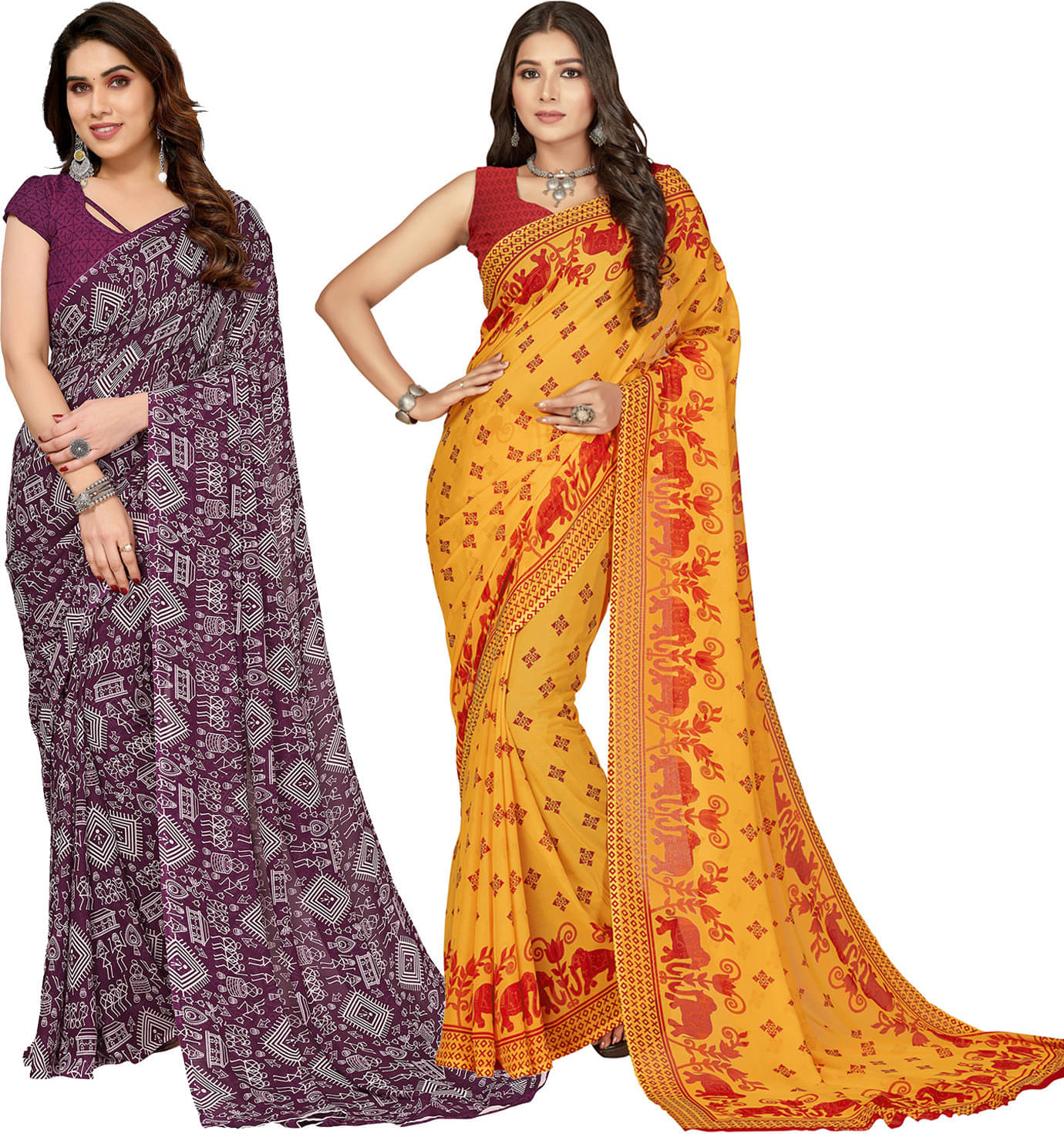    			ANAND SAREES Georgette Striped Saree With Unstitched Blouse Piece ( Multicolor )