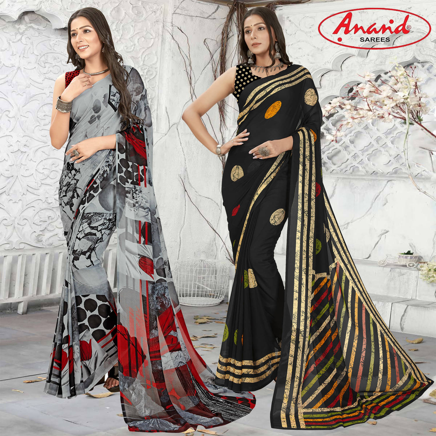     			ANAND SAREES Georgette Striped Saree With Unstitched Blouse Piece ( Multicolor )