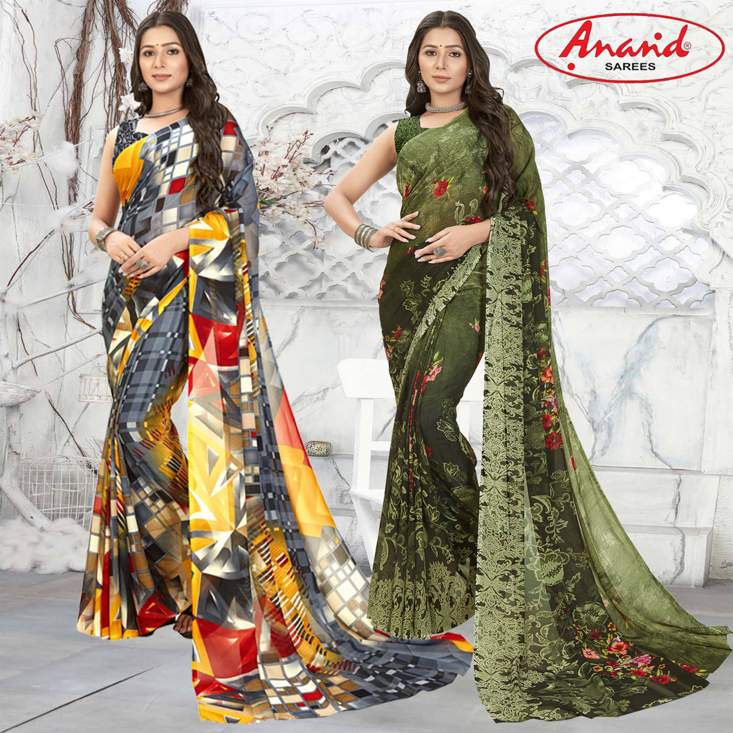     			ANAND SAREES Georgette Striped Saree With Unstitched Blouse Piece ( Multicolor )
