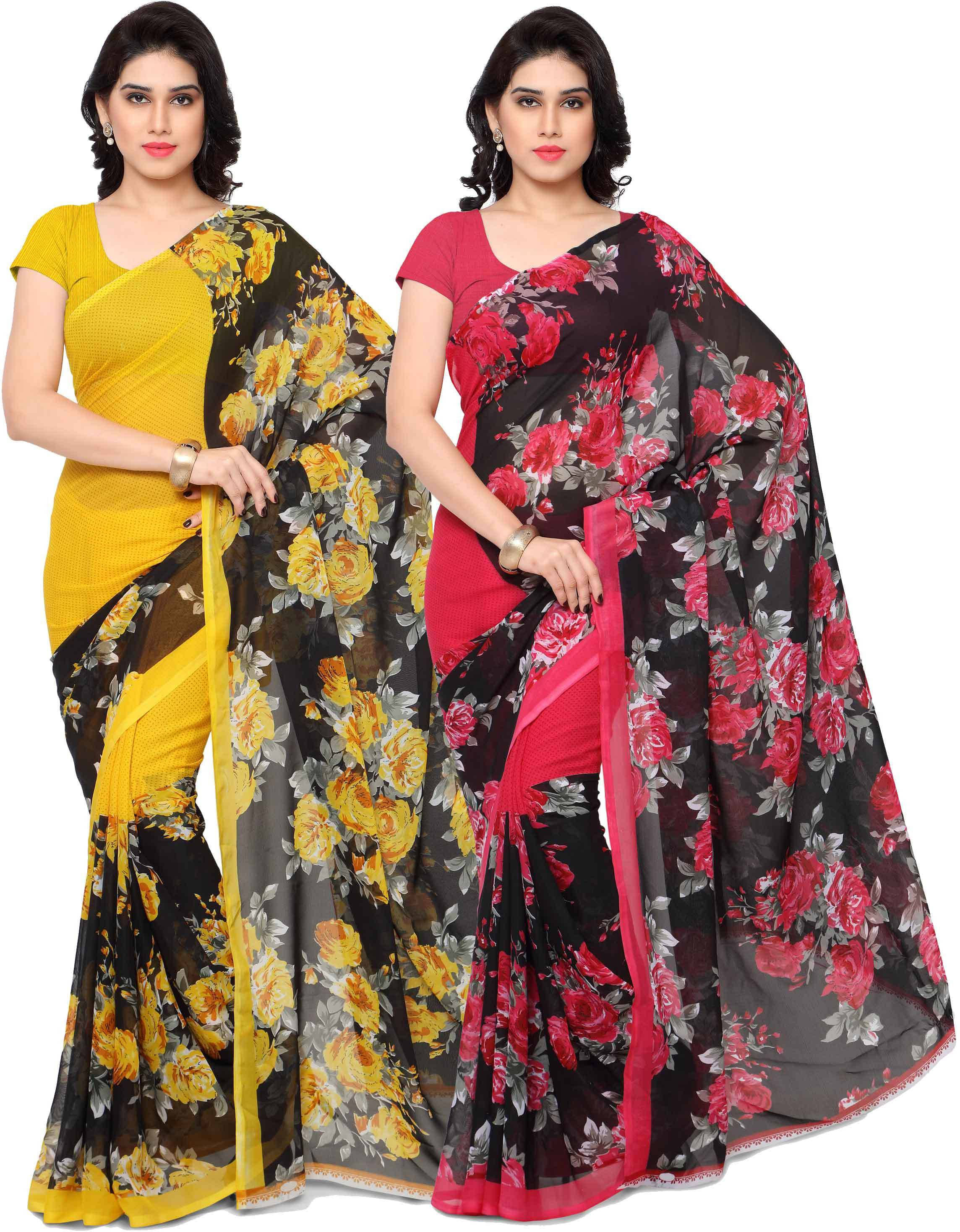 ANAND SAREES Georgette Striped Saree With Unstitched Blouse Piece ( Multicolor ) ANAND SAREES Georgette Striped Saree With Unstitched Blouse Piece ( Multicolor )