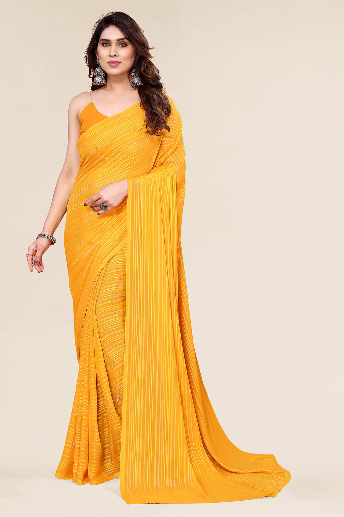     			ANAND SAREES Satin Embellished Chanderi saree With Unstitched Blouse Piece ( Yellow )