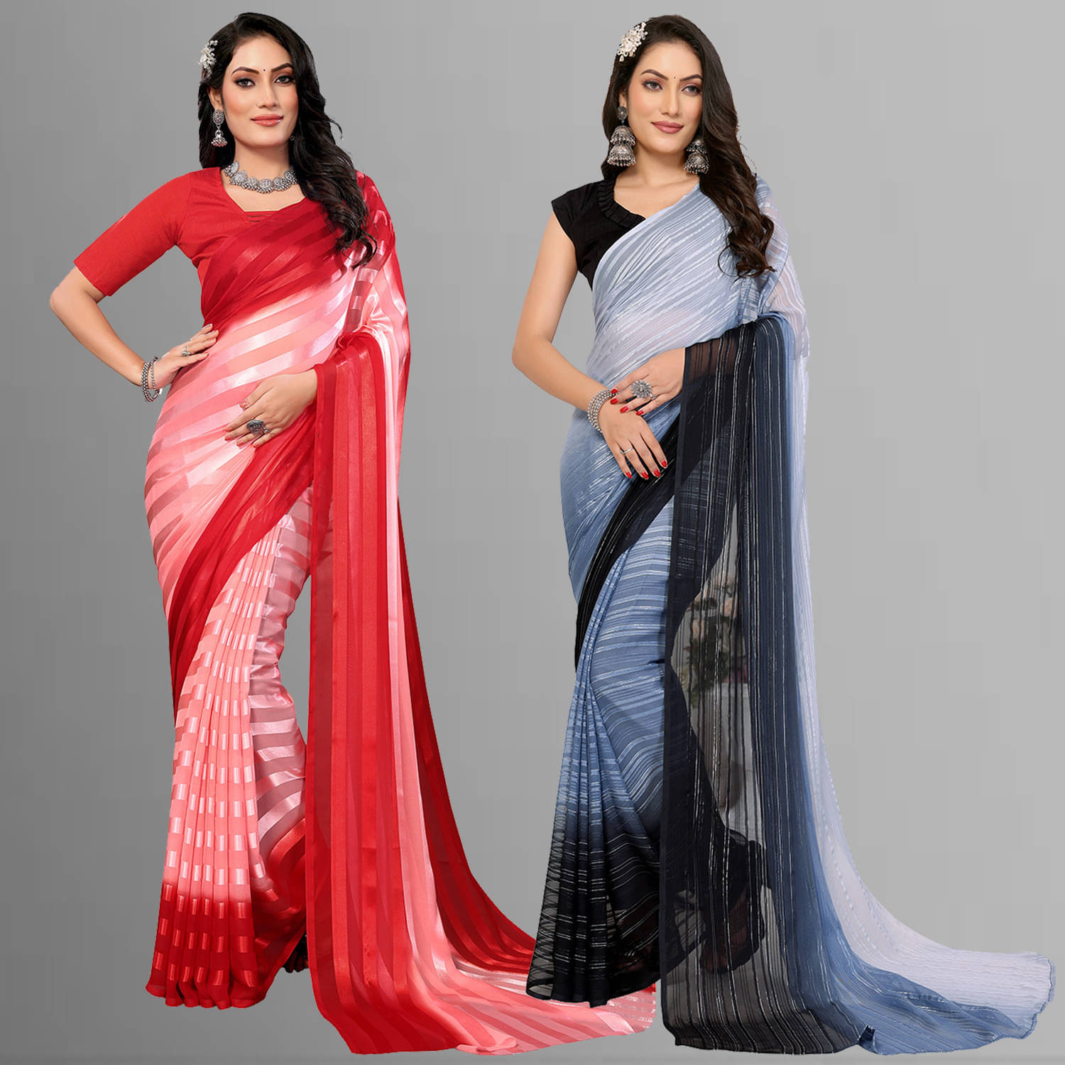     			ANAND SAREES Satin Striped Saree With Unstitched Blouse Piece ( Multicolor )