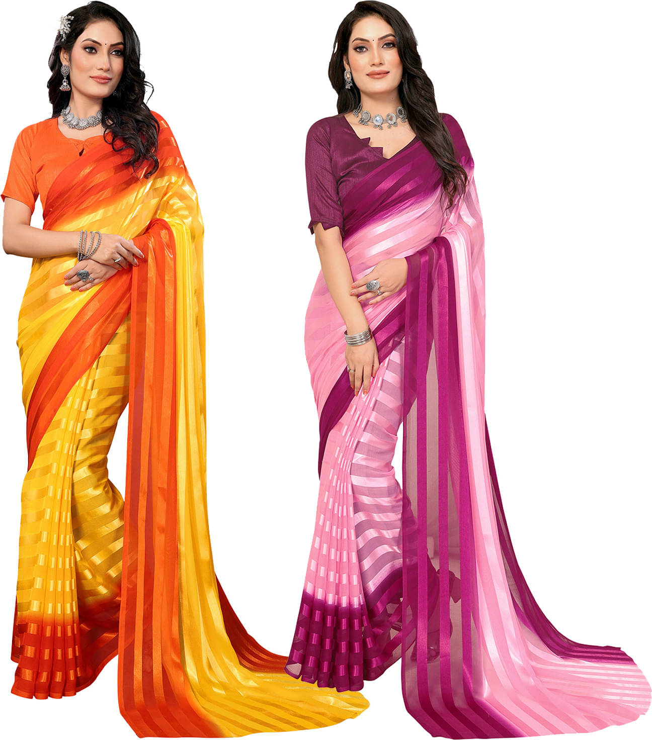 ANAND SAREES Satin Striped Saree With Unstitched Blouse Piece ( Multicolor ) ANAND SAREES Satin Striped Saree With Unstitched Blouse Piece ( Multicolor )