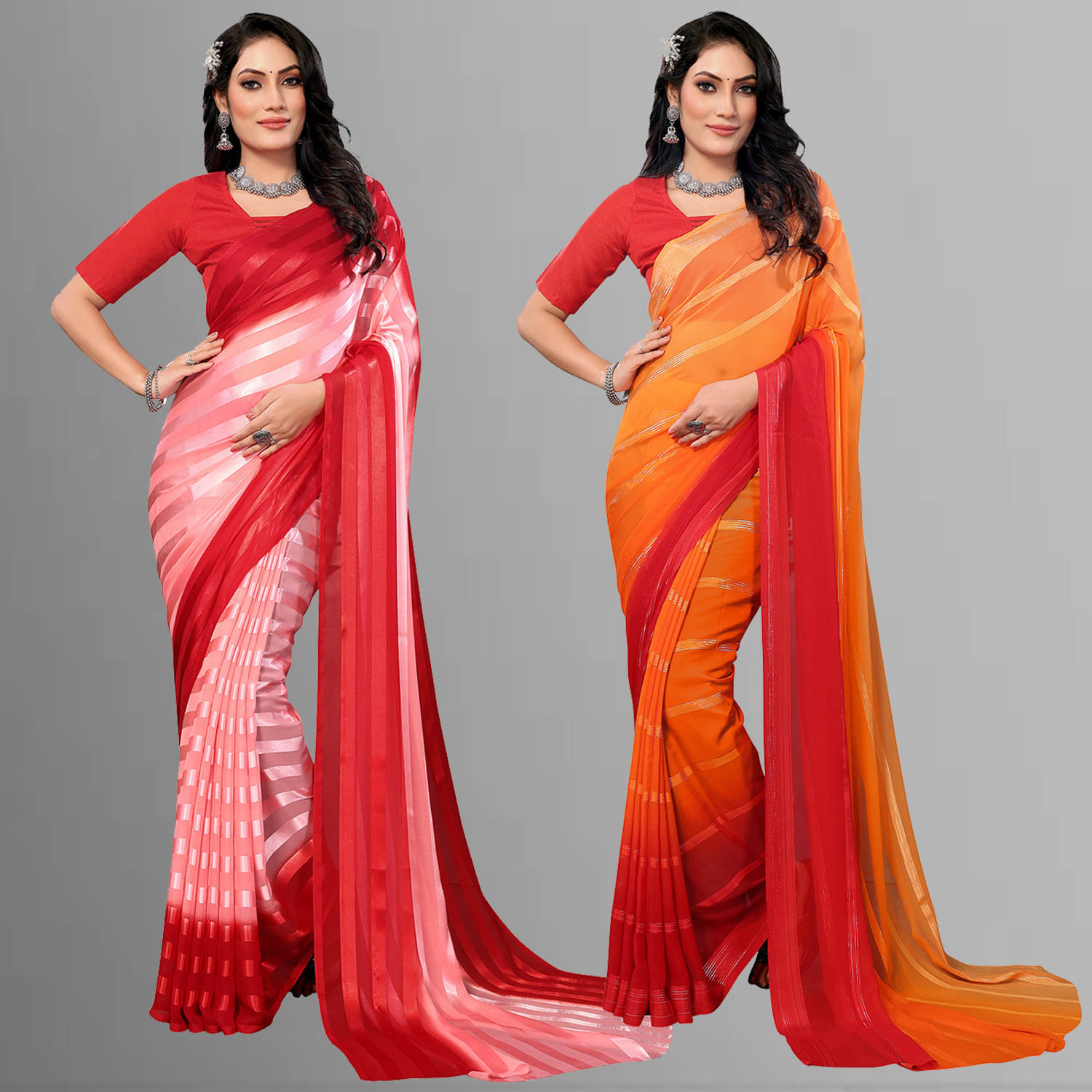 ANAND SAREES Satin Striped Saree With Unstitched Blouse Piece ( Multicolor ) ANAND SAREES Satin Striped Saree With Unstitched Blouse Piece ( Multicolor )