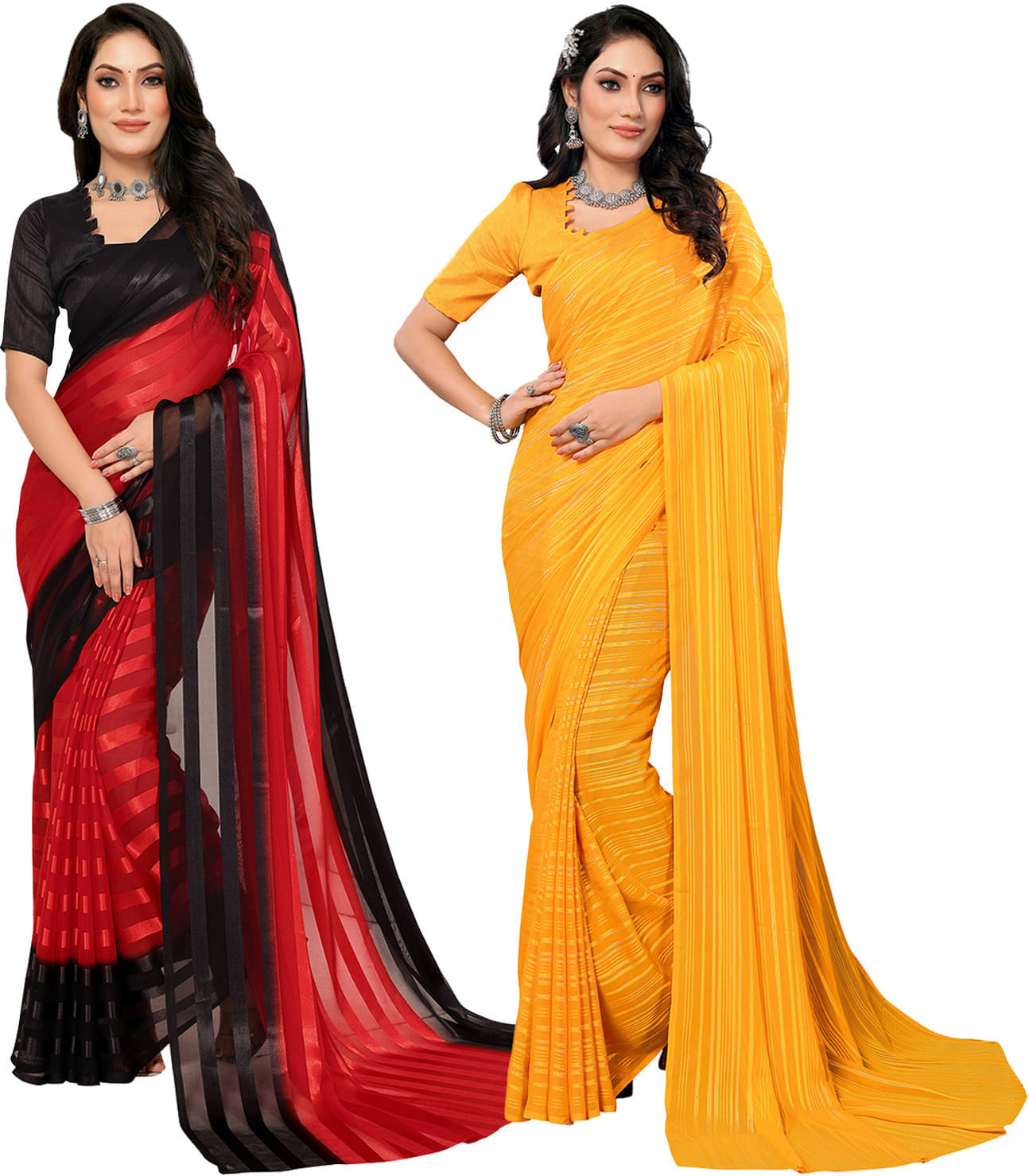 ANAND SAREES Satin Striped Saree With Unstitched Blouse Piece ( Multicolor ) ANAND SAREES Satin Striped Saree With Unstitched Blouse Piece ( Multicolor )