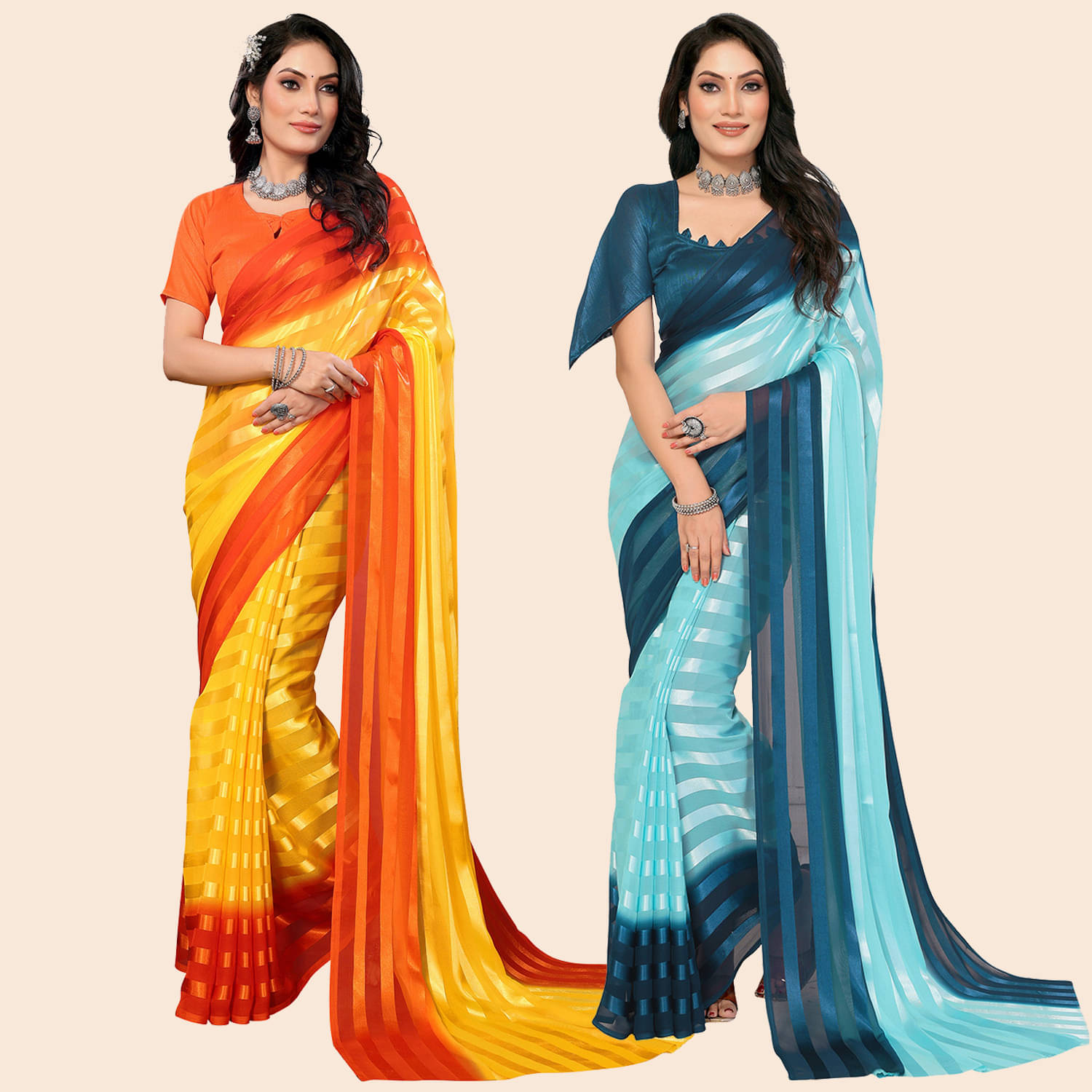 ANAND SAREES Satin Striped Saree With Unstitched Blouse Piece ( Multicolor )     			ANAND SAREES Satin Striped Saree With Unstitched Blouse Piece ( Multicolor )