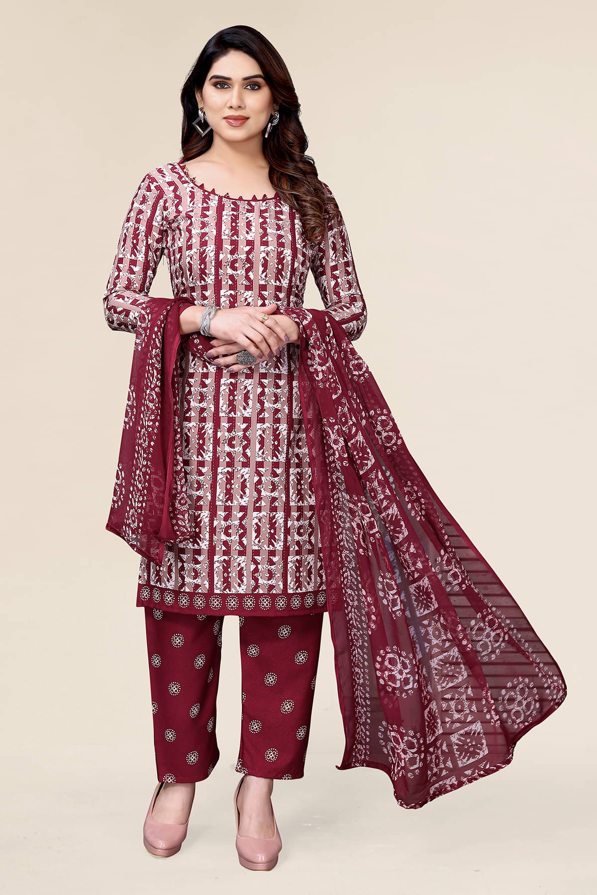 ANAND SAREES Women Crepe Unstitched Dress Material ( Red ) ANAND SAREES Women Crepe Unstitched Dress Material ( Red )