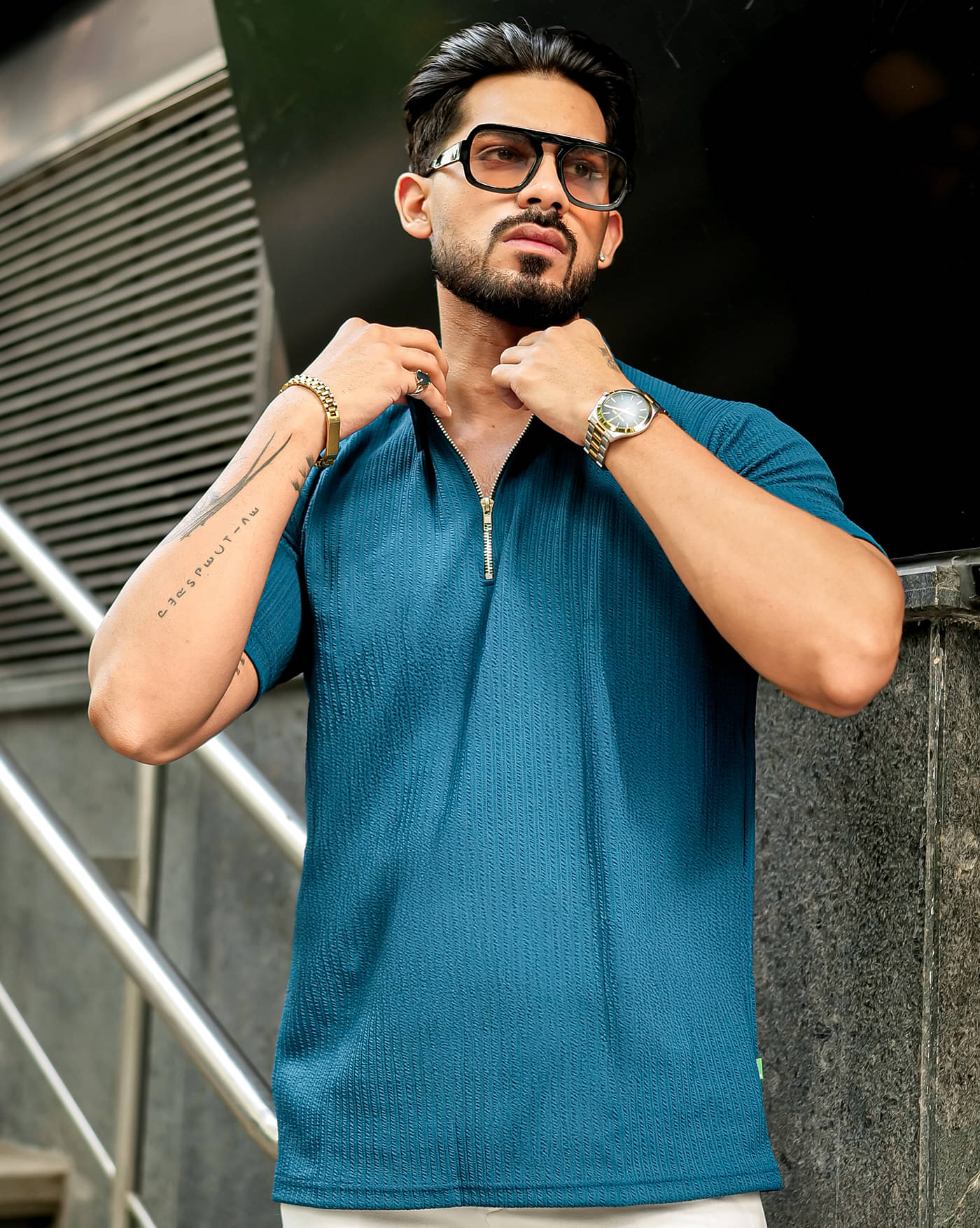 AOOSH Men Cotton Blend Regular Fit Self Design Polo T Shirt ( Teal Blue ) AOOSH Men Cotton Blend Regular Fit Self Design Polo T Shirt ( Teal Blue )