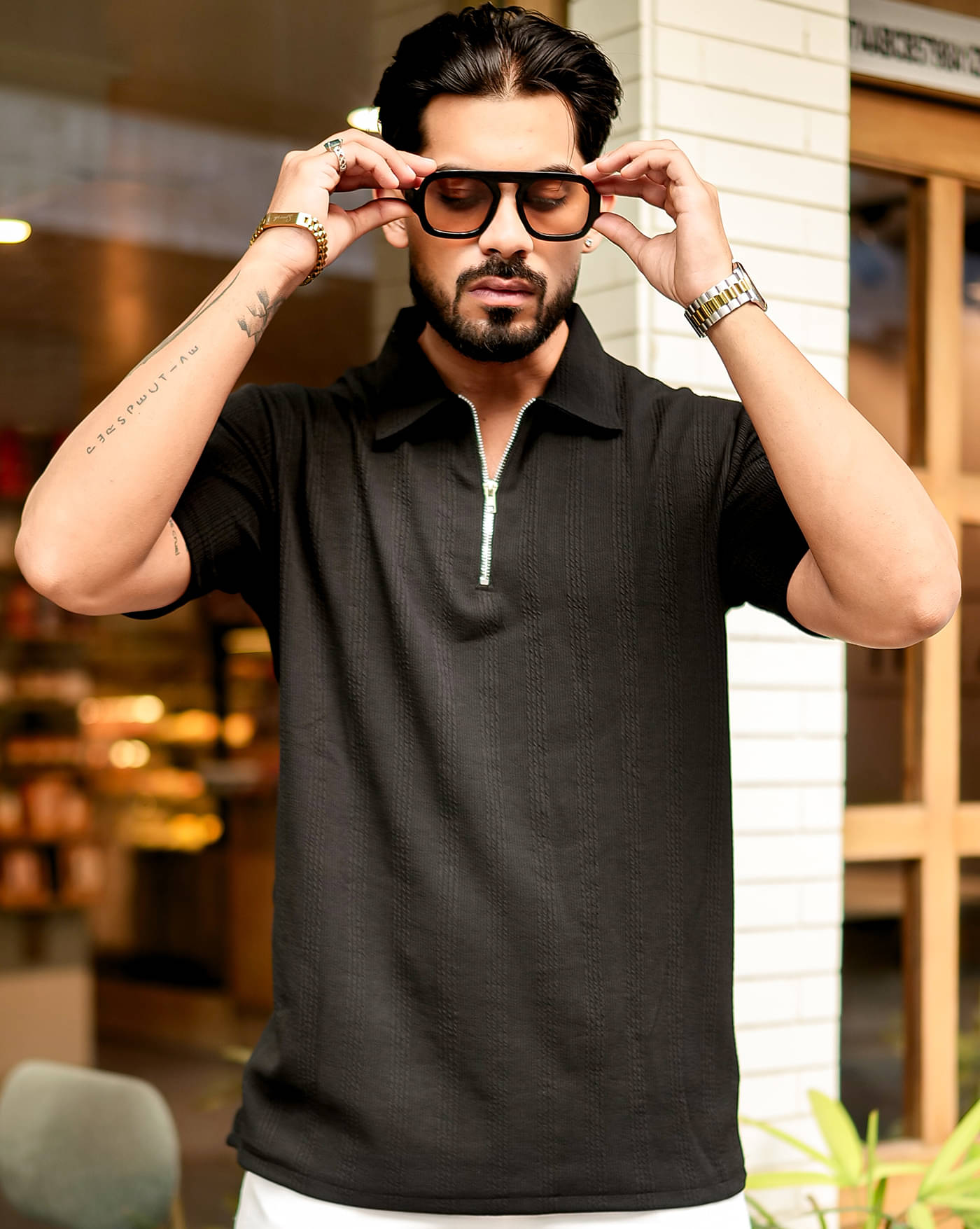 AOOSH Men Cotton Blend Regular Fit Self Design Polo T Shirt ( Black ) AOOSH Men Cotton Blend Regular Fit Self Design Polo T Shirt ( Black )