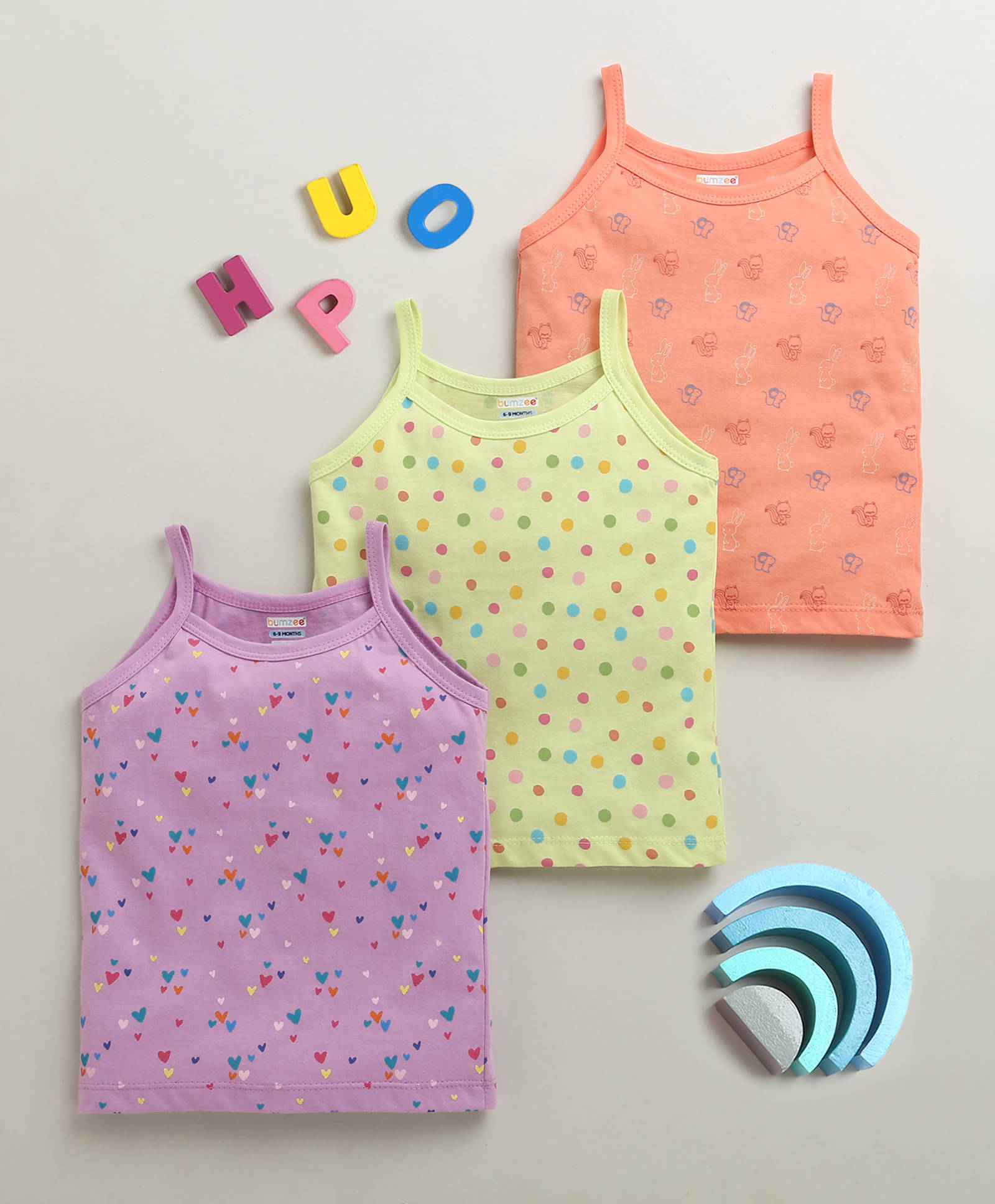     			BUMZEE Pack of 3 Baby Girls Cotton Camisoles ( Lavender )