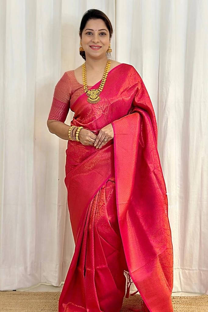     			Balaji's Silk Woven Banarasi saree With Unstitched Blouse Piece ( Red )