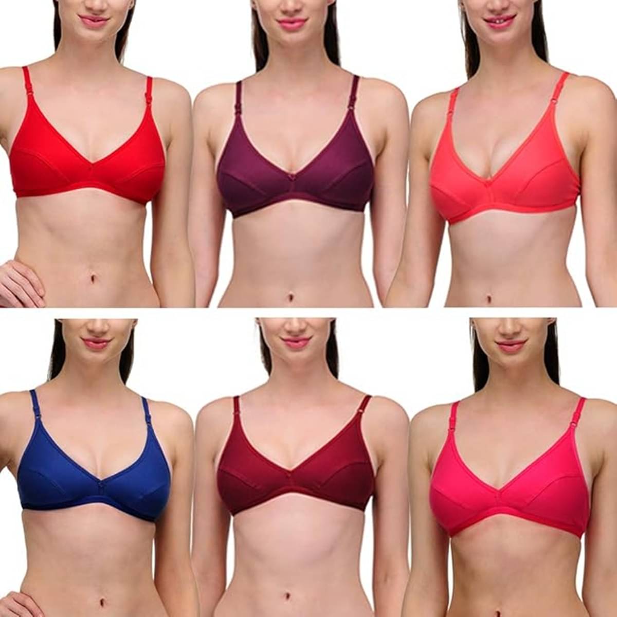     			Brasqly Pack of 6 Cotton Blend Non Padded Everyday Bra For Women ( Multicolor )