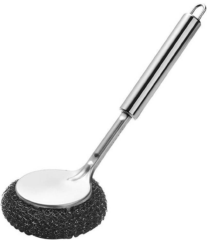 Dish Scrubber Brush, Stainless Steel Scrubber with Long Wool Handle for Dishes Cookware Cleaning, Steel Sponge Ball Brush - Body Care - Loofah and Other Tools | Buy online on ZillyBuy